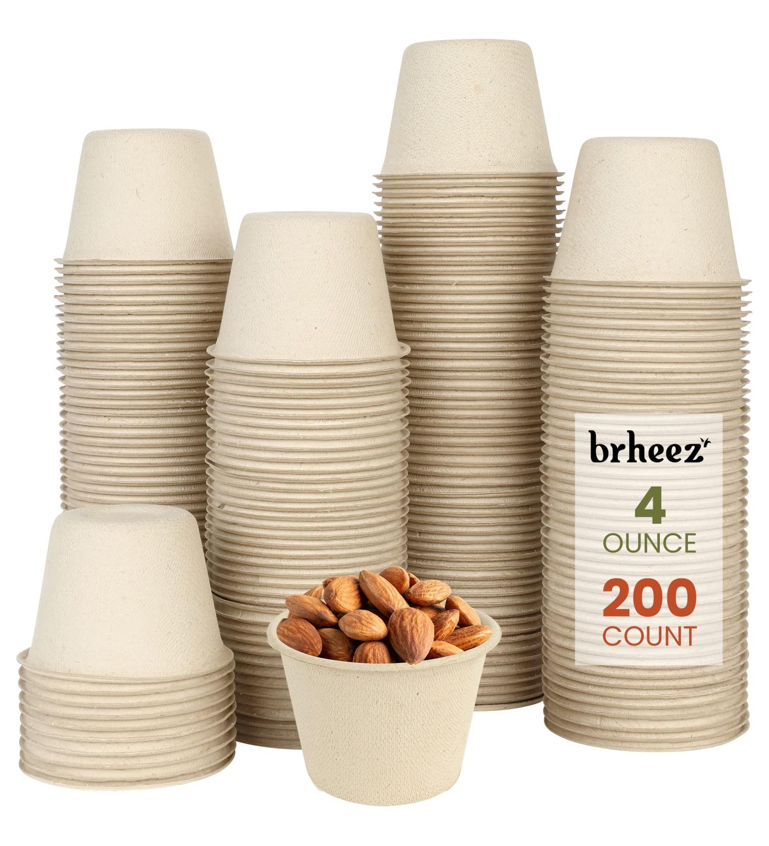 Brheez 4 oz Disposable Bagasse Fiber Souffle Cups - Pack of 200 | Eco-Friendly, Biodegradable & Compostable | Perfect for Condiments, Samples | Natural Alternative to Paper Cups - Buy Online on GoSupps.com