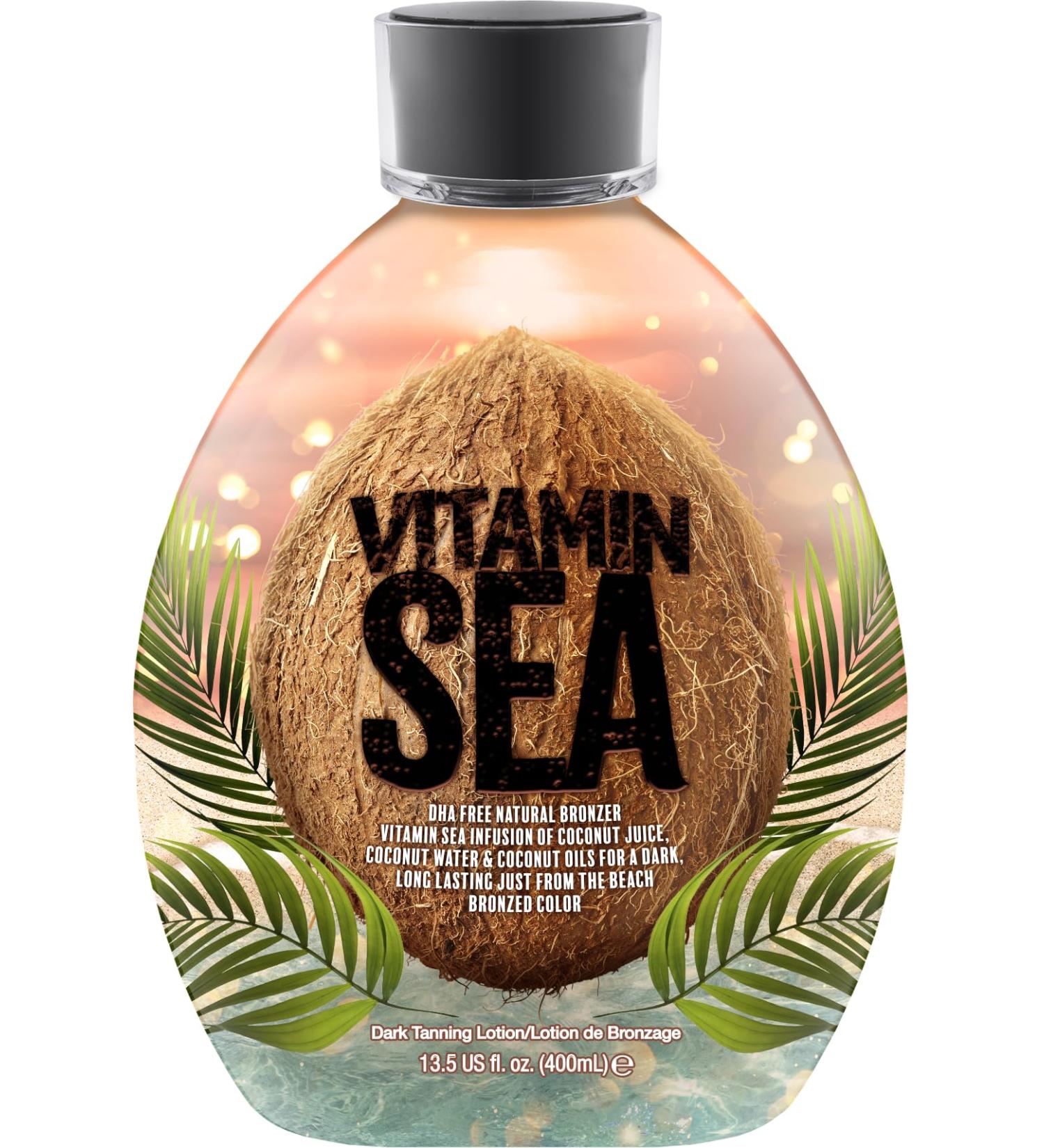 Vitamin Sea Natural Bronzer Tanning Lotion - DHA-Free Coconut Oil Formula for Sensitive Skin | Streak-Free Bronzing Accelerator 13.5oz - Safe for Indoor Tanning Beds - Buy Online on GoSupps.com
