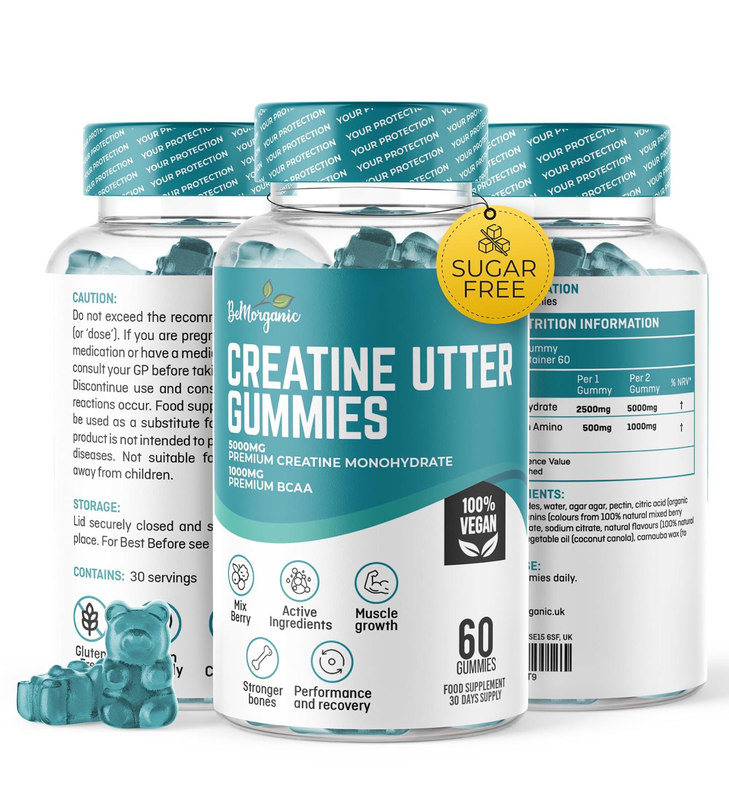 Creatine & BCAAs Pre Workout Gummies | 5000mg Creatine Monohydrate | Muscle Recovery | Protein Supplement for Men | Sugar-Free | UK Formulated - Buy Online on GoSupps.com