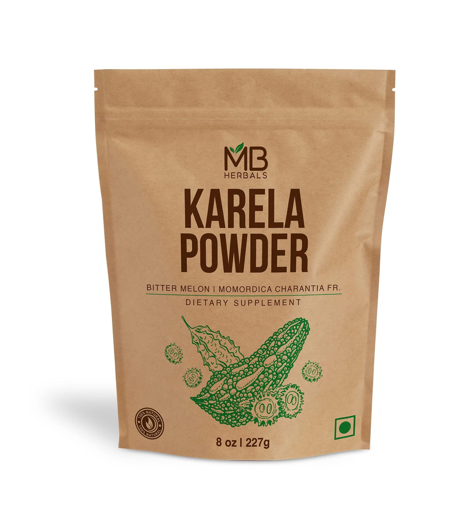 MB Herbals De-Seeded Karela Powder 227g (Half Pound) | 100% Pure Bitter Melon Powder | Momordica charantia Fr. | No Preservatives | Non GMO | Gluten Free - Buy Online on GoSupps.com