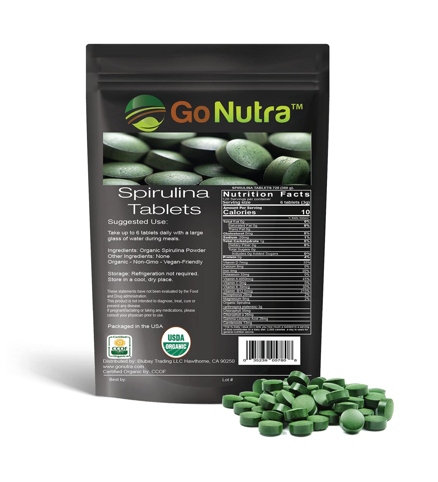 Organic Spirulina Tablets 3000mg - 720 Tablets - Superfoods Rich in Minerals, Vitamins & Amino Acids - Buy Online on GoSupps.com