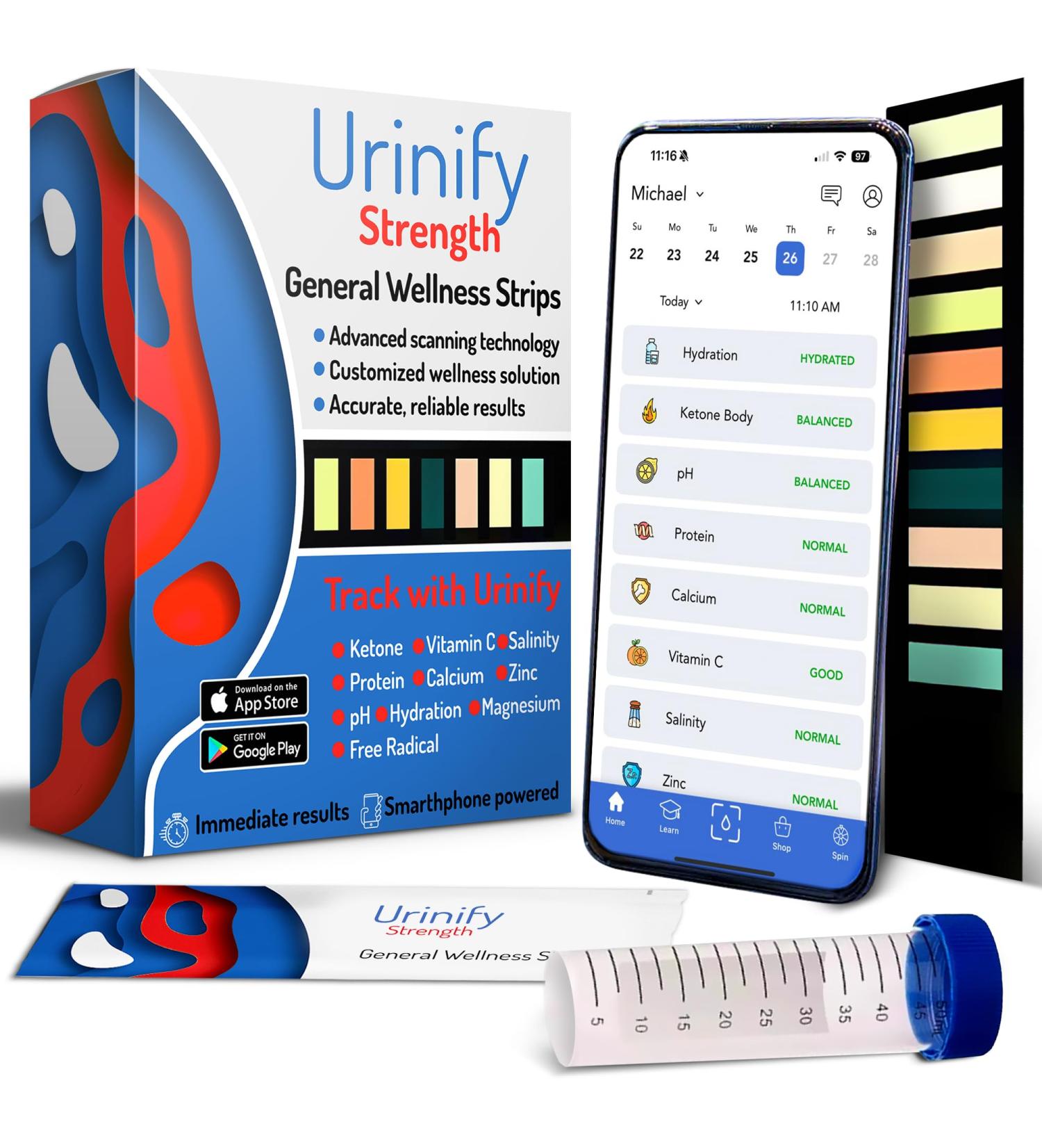 Buy URINIFY Strength Urine Test Strips - Keto Hydration Metabolism pH Electrolytes & Vitamin C Testing | 6 Count - Fast International Shipping - Buy Online on GoSupps.com