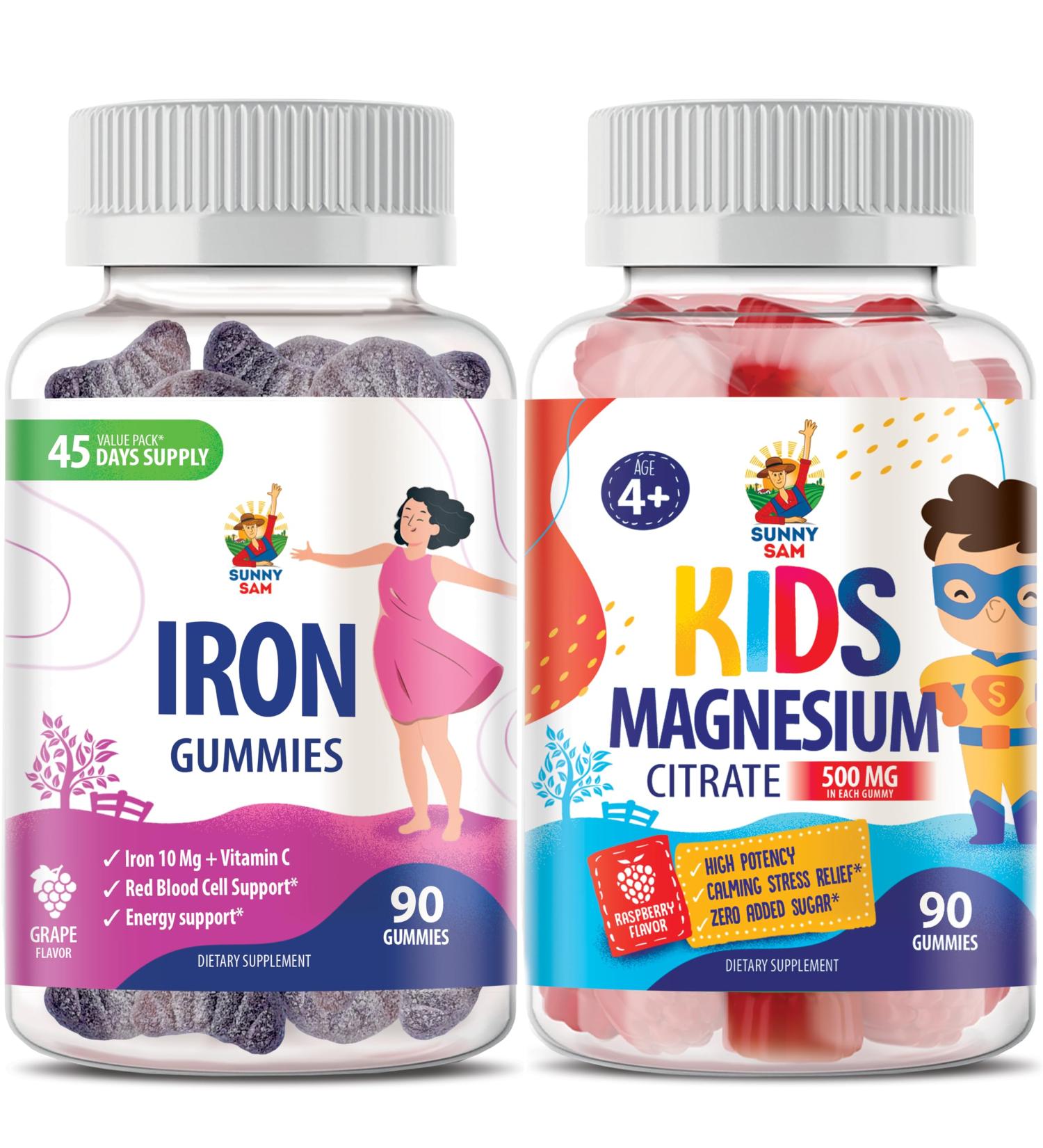 Magnesium Gummies for Kids 500mg & Iron Gummies for Adults - Iron Vitamins with Vitamin C - Buy Online on GoSupps.com