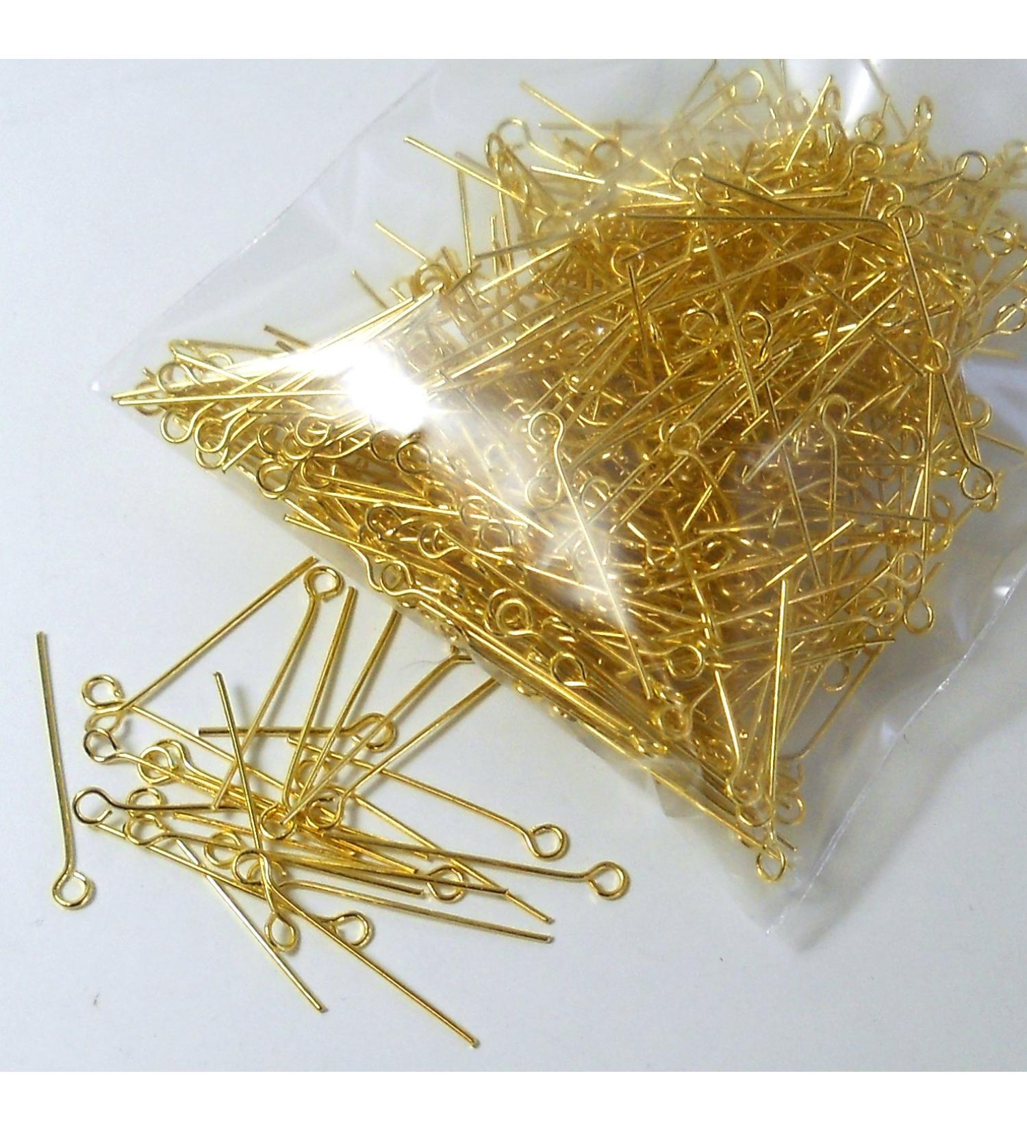 Rockin Beads Brand, 500 Gold Plated Brass Jewelry Eye-Rosary Pins 1 Inch 22 Guage .027dia Inch Wholesale Eyepins Lot