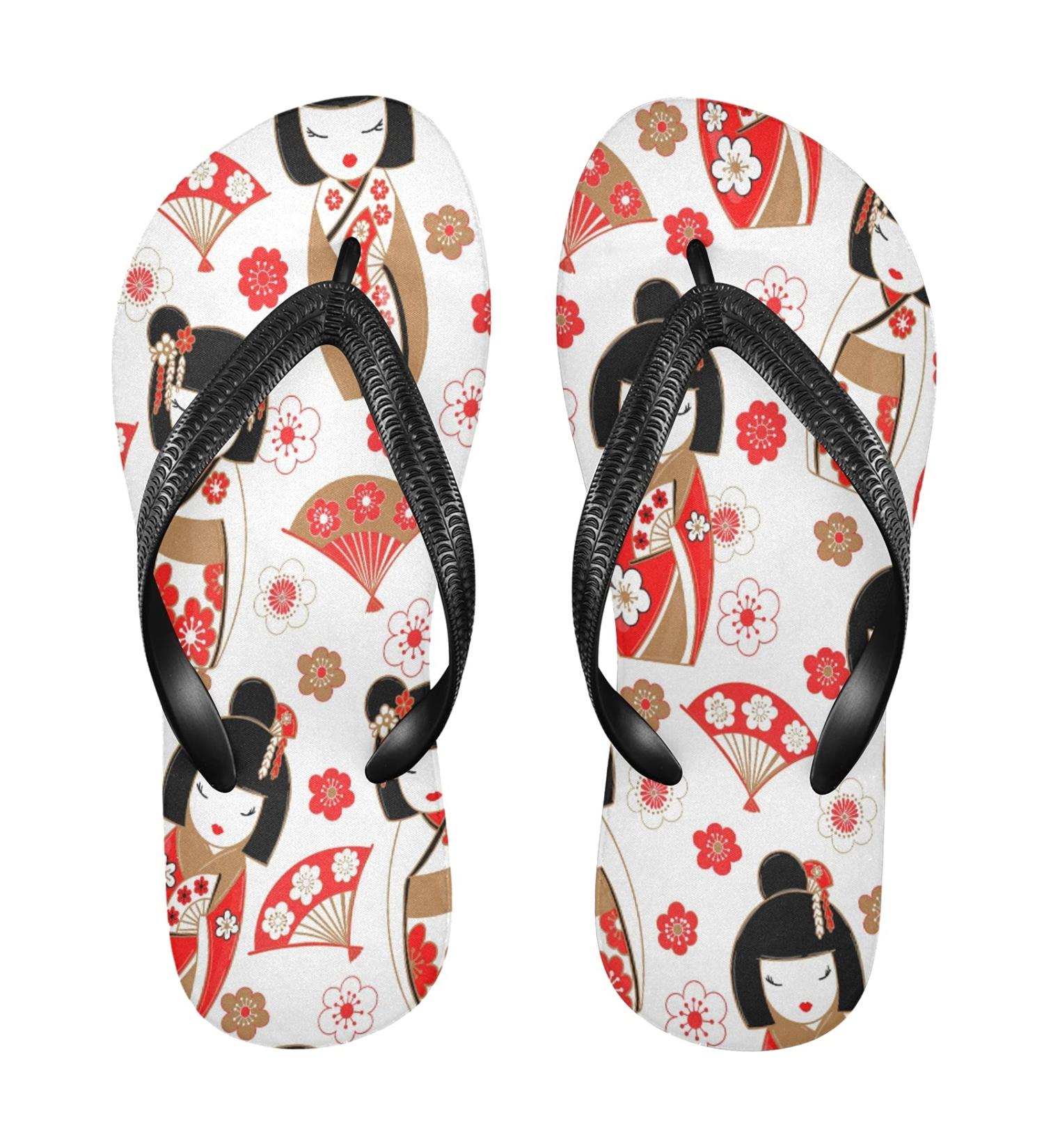 Mnsruu Japanese Women's Flip-Flops with Cherry Blossom Motif | XS Multicolored | Ideal for Home Spa Hotel and Travel - Buy Online on GoSupps.com
