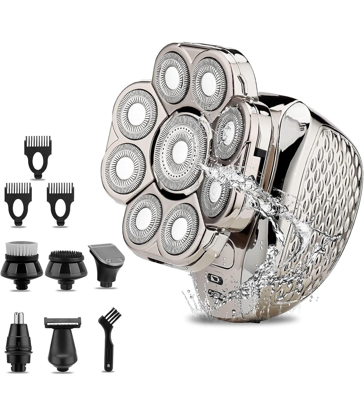 Premium 9D Head Shaver for Men - 6-in-1 Rechargeable Waterproof Bald Head Razor with Floating Replacement Blades - Buy Online on GoSupps.com