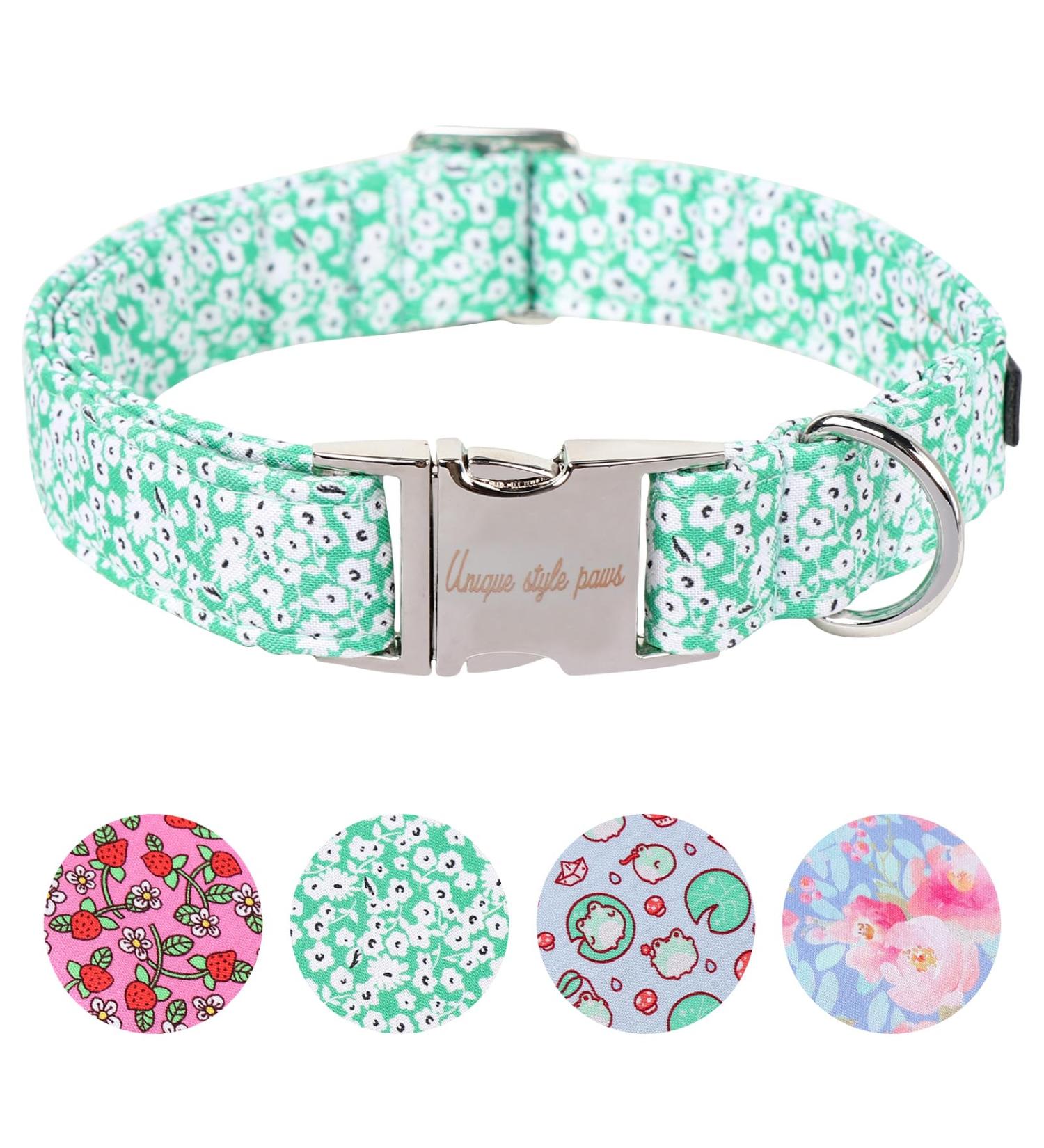 Unique Style Paws Summer Dog Collar | Green Linen & White Flower Design for Small Medium and Large Dogs | Perfect Gift for Your Furry Friend - Buy Online on GoSupps.com
