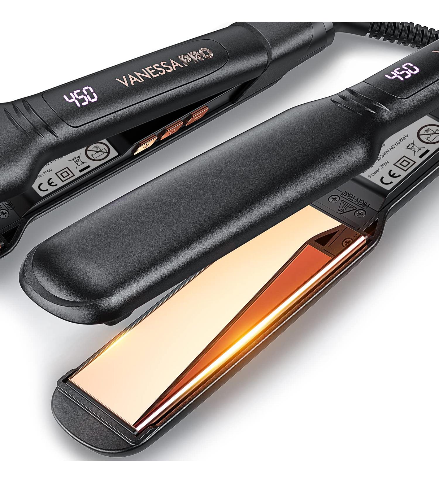VANESSA PRO 2 Inch Pure Titanium Hair Straightener Flat Iron - One Pass Sleek Look, Beautiful Curls & Straightening Power - Buy Online on GoSupps.com