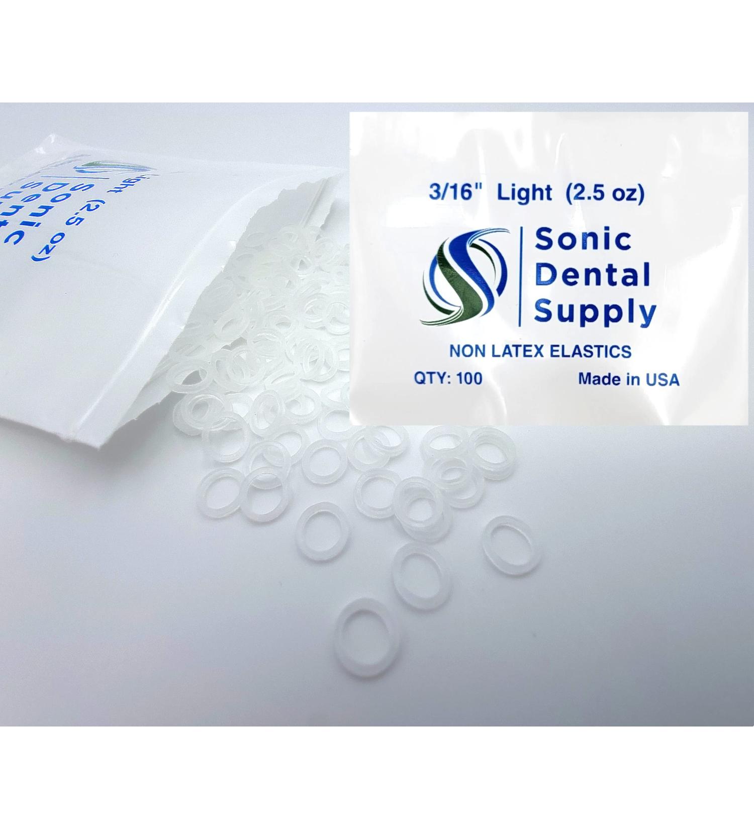 3/16 Inch Orthodontic Elastic Rubber Bands - 100 Pack - Clear Latex Free - Small Rubberbands for Braces & More - Sonic Dental - Made in USA - Buy Online on GoSupps.com