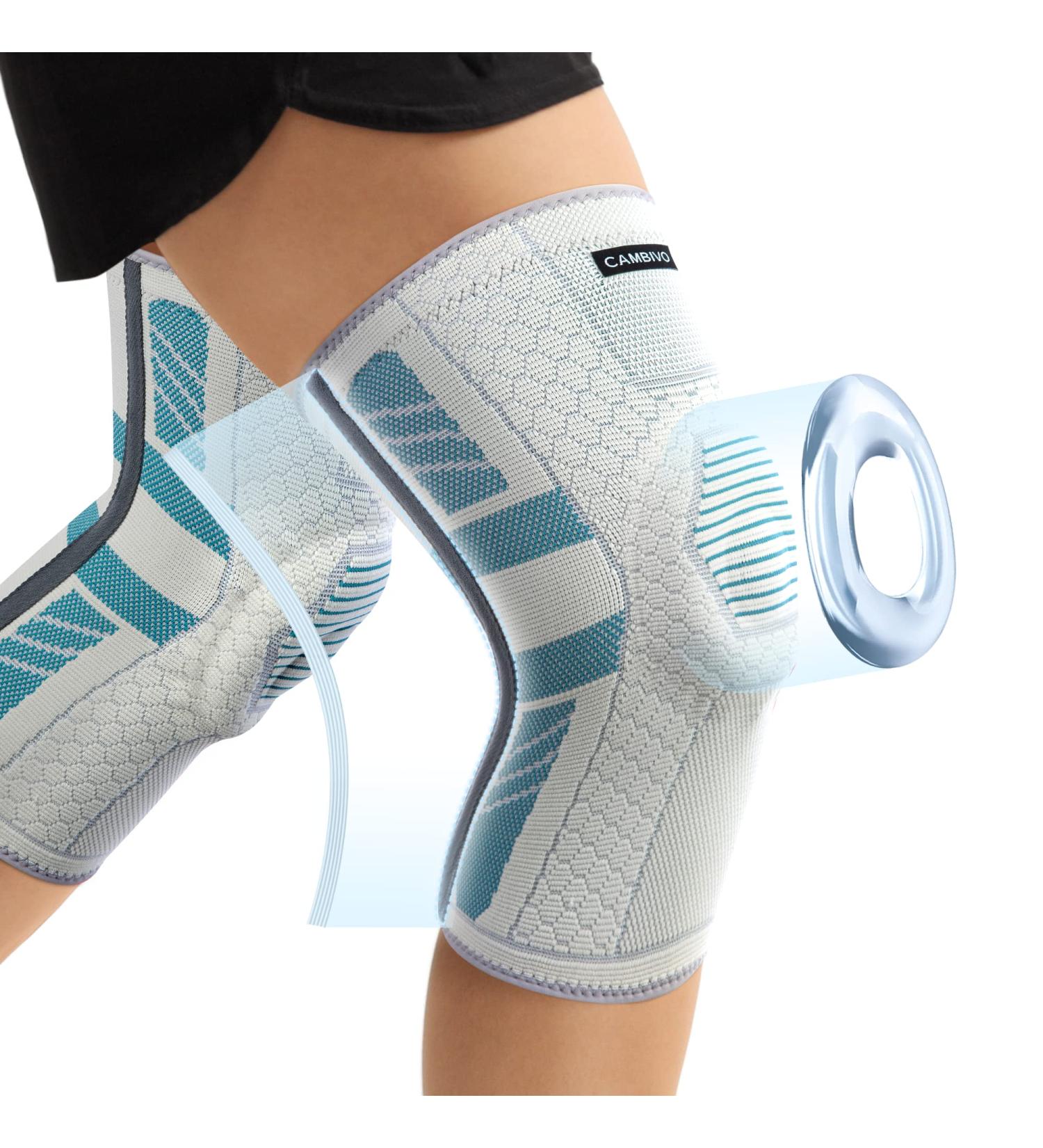 CAMBIVO 2 Pack Knee Braces with PMMA Side Stabilizers - Knee Compression Sleeve for Meniscus Tear, Arthritis, ACL - Joint Pain Relief for Running, Volleyball - Medium STS Beige Blue - Buy Online on GoSupps.com
