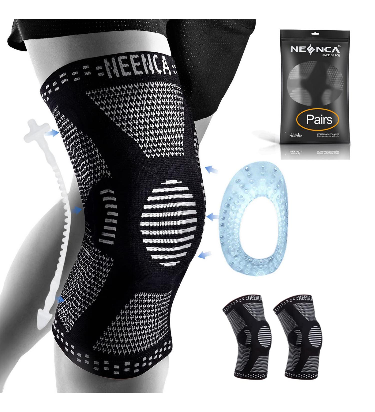 NEENCA 2 Pack Knee Brace with Patella Gel Pad & Side Spring Stabilizers - Medical Grade Compression Sleeve for Running, Meniscus Tear, Arthritis - Joint Pain Relief - Sport Black (X-L) - Buy Online on GoSupps.com