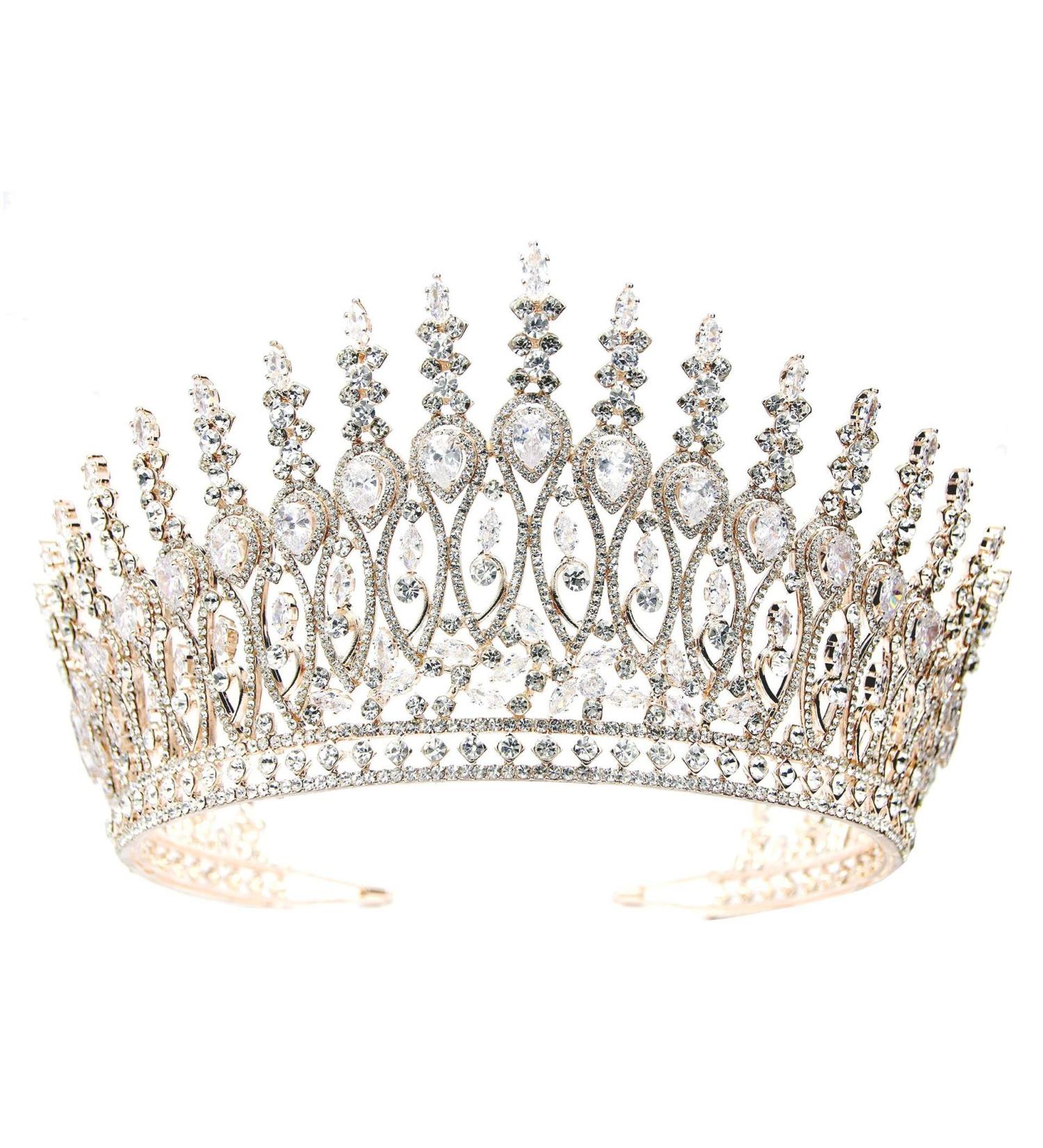Rose Gold Tall Wedding Tiara with 5A Cubic Zirconia - Bridal Headband for Bride Party - Crystal Princess Crown for Women - Buy Online on GoSupps.com