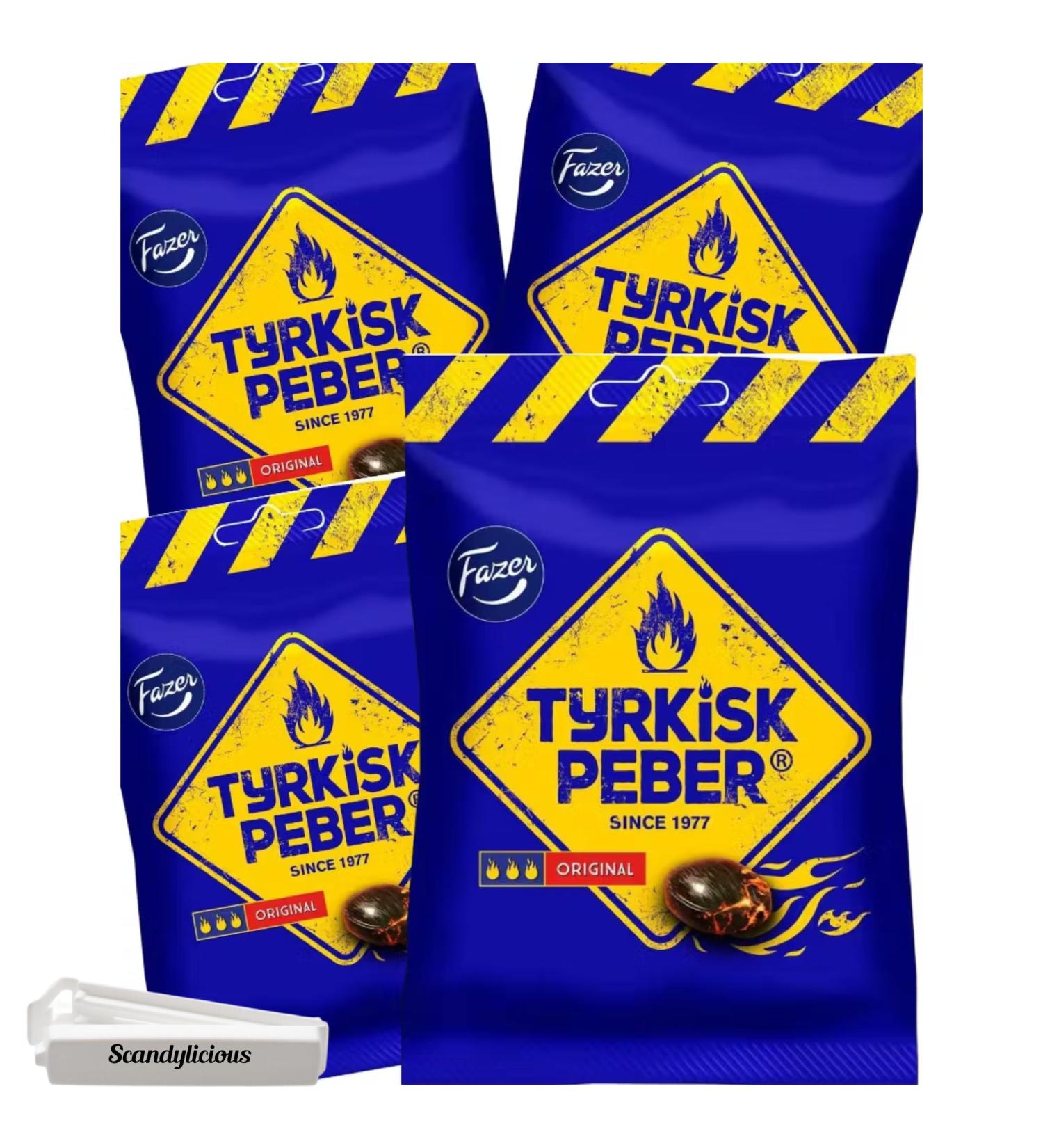 Tyrkisk Peber Original from Fazer - Salmiak & Pepper Candy - 4 x 120g Bags of Finnish Salmiakki - Salty & Delicious Treats - Buy Online on GoSupps.com