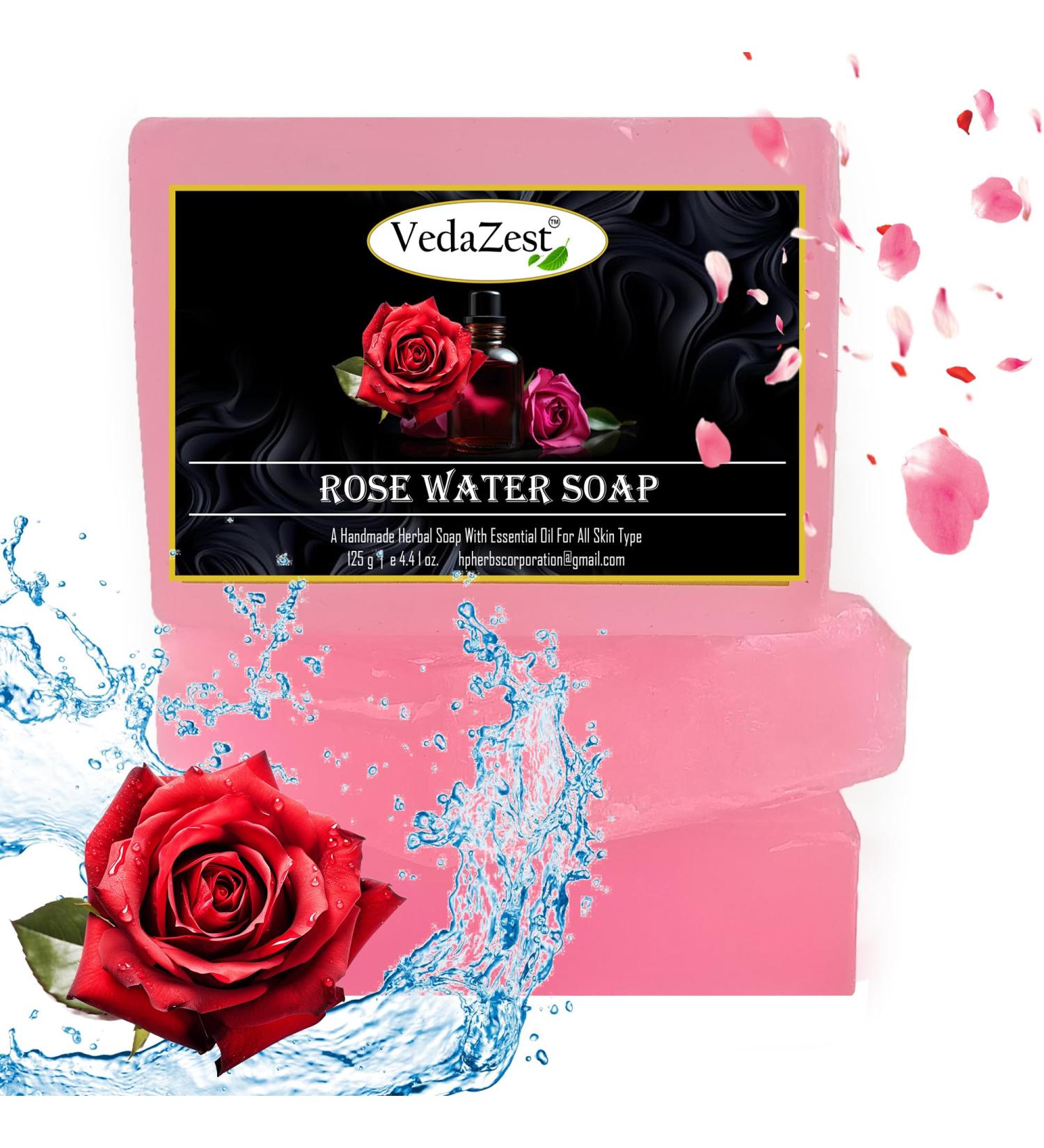 Rosewater Handmade Soap Bars - Set of 3 (125g) | Herbal Natural Formula | Hydrates & Nourishes All Skin Types | Removes Impurities - Buy Online on GoSupps.com