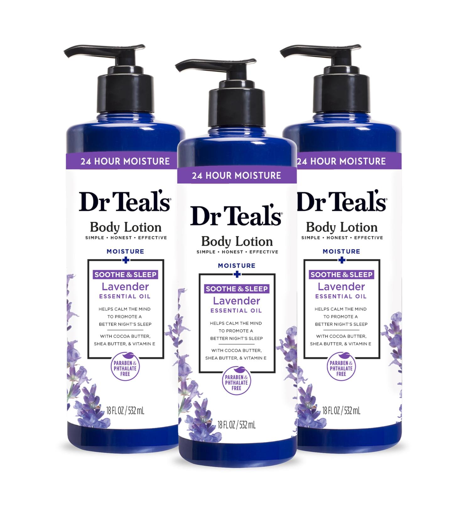 Dr Teal's 24 Hour Moisture+ Body Lotion Lavender Essential Oil 18 fl oz (Pack of 3) Lavender 18 Fl Oz (Pack of 3) - Buy Online on GoSupps.com