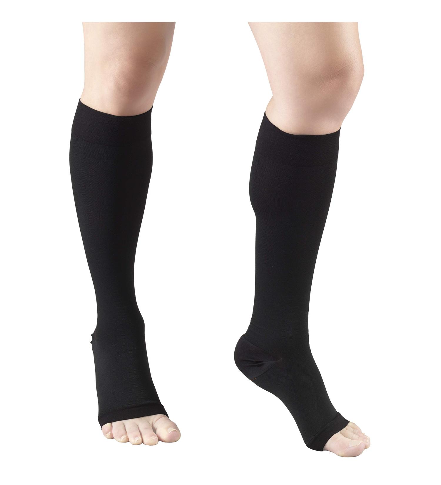 Truform 20-30 mmHg Aloe Infused Knee High Compression Stockings - Open Toe Black 2X-Large - Medical Quality for Comfort & Support - Buy Online on GoSupps.com