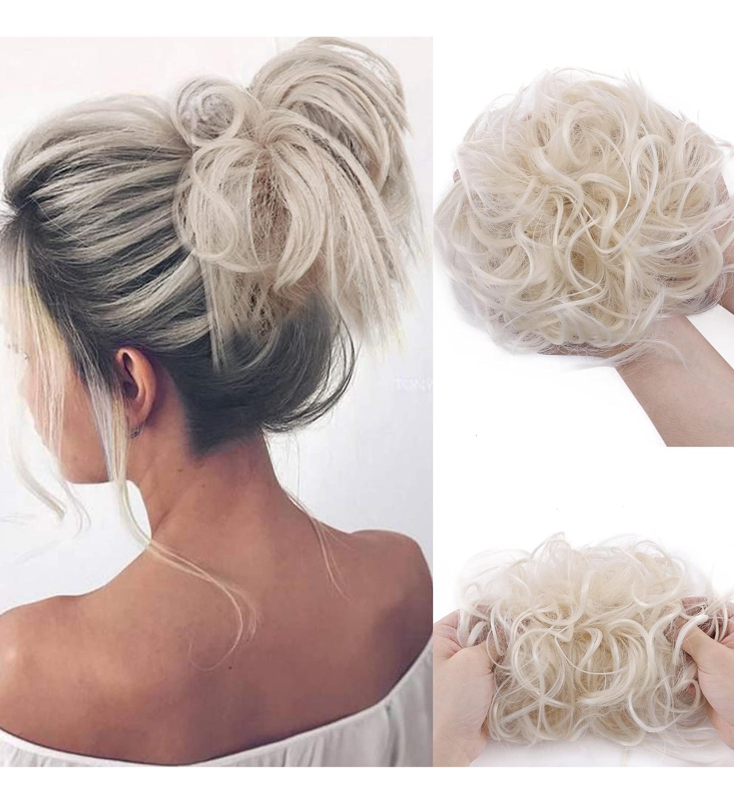 Tousled Updo Messy Bun Hair Extension - Light Blonde Synthetic Wavy Hairpiece - Buy Online on GoSupps.com