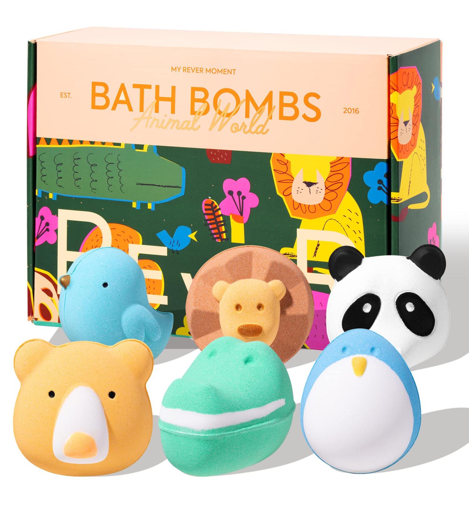 REVER SPA Natural Bath Bombs for Kids - 6 Extra Large Fizzy Shower Bombs with Aromatherapy Bubbles - Premium Ingredients with Essential Oils - Gift Set for Girls, Boys, Toddlers - Buy Online on GoSupps.com