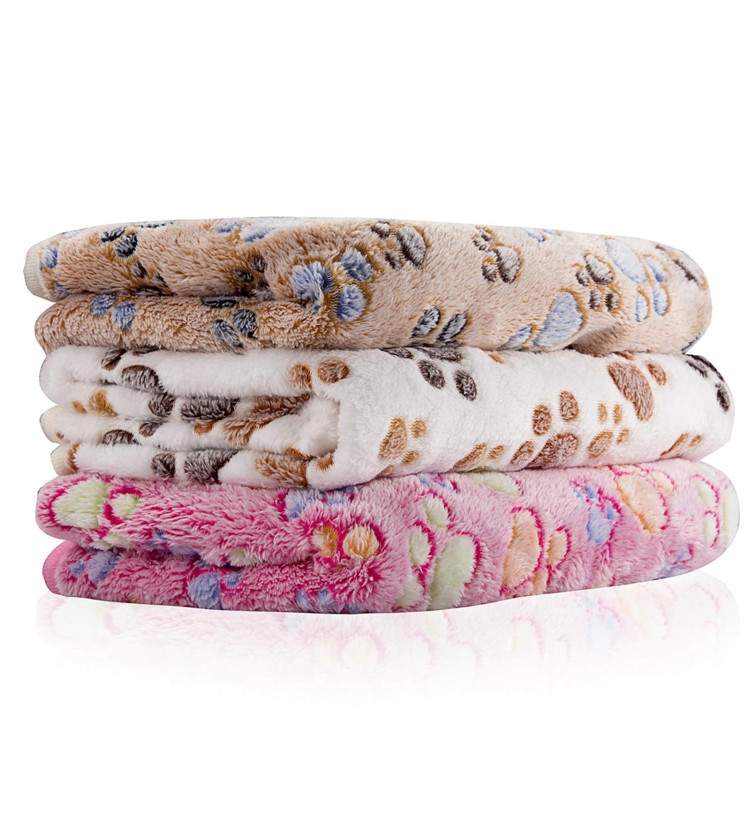Innext 3 Pack Puppy Blanket for Pet Cushion - Soft Warm Sleep Mat for Small Dogs and Cats - Paw Print Design in Brown, Pink, and White - Buy Online on GoSupps.com