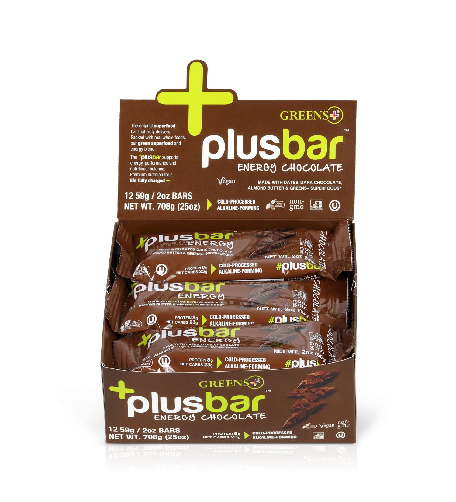 Greens Plus Plusbar Energy Chocolate - 12 Pack, 2 oz Bars | Healthy Snack - Buy Online on GoSupps.com
