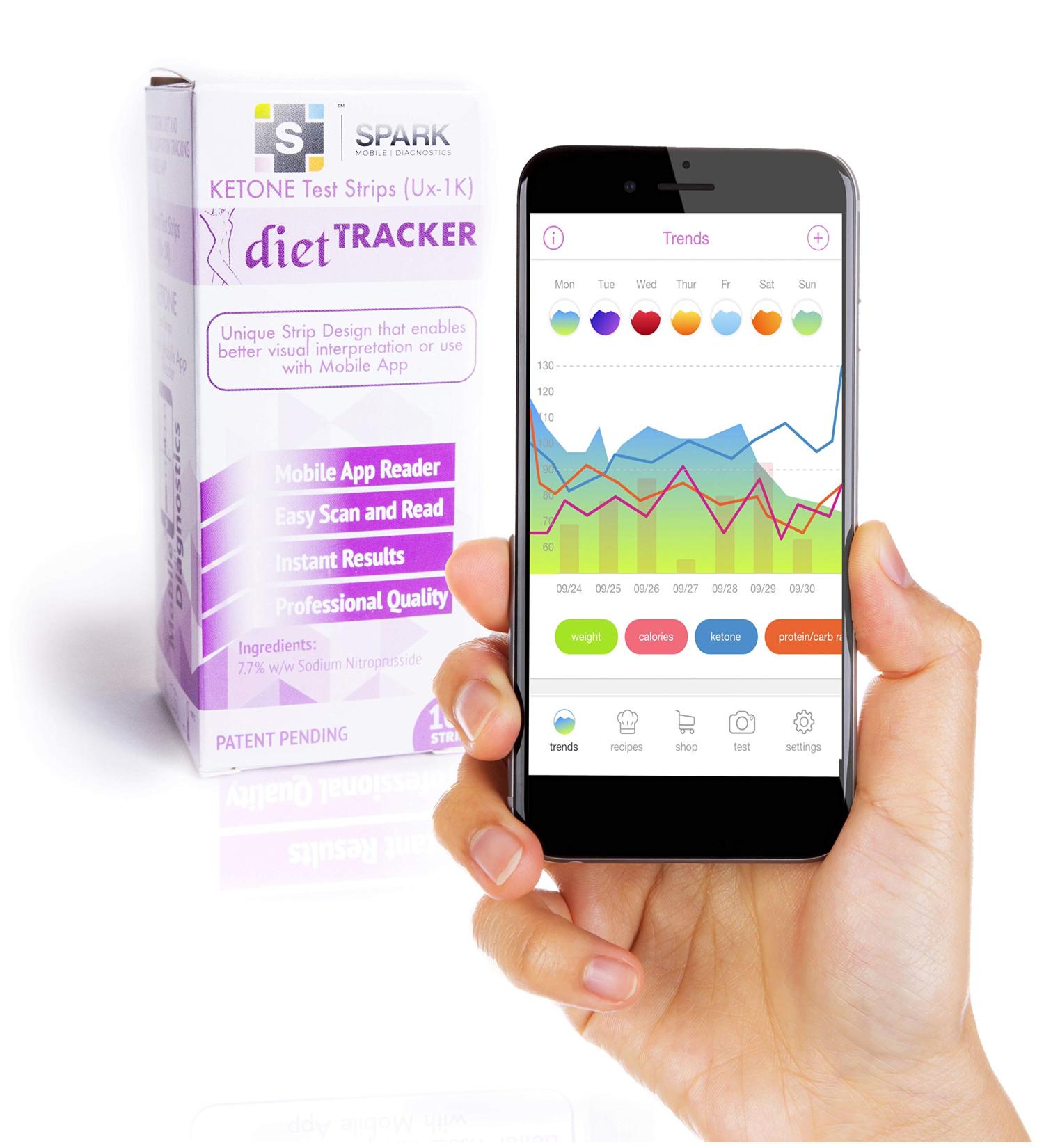 Spark Keto Test Strips with Mobile App Reader - Track Ketosis, Macros, Mood, Weight | Spark DietTracker App - Buy Online on GoSupps.com