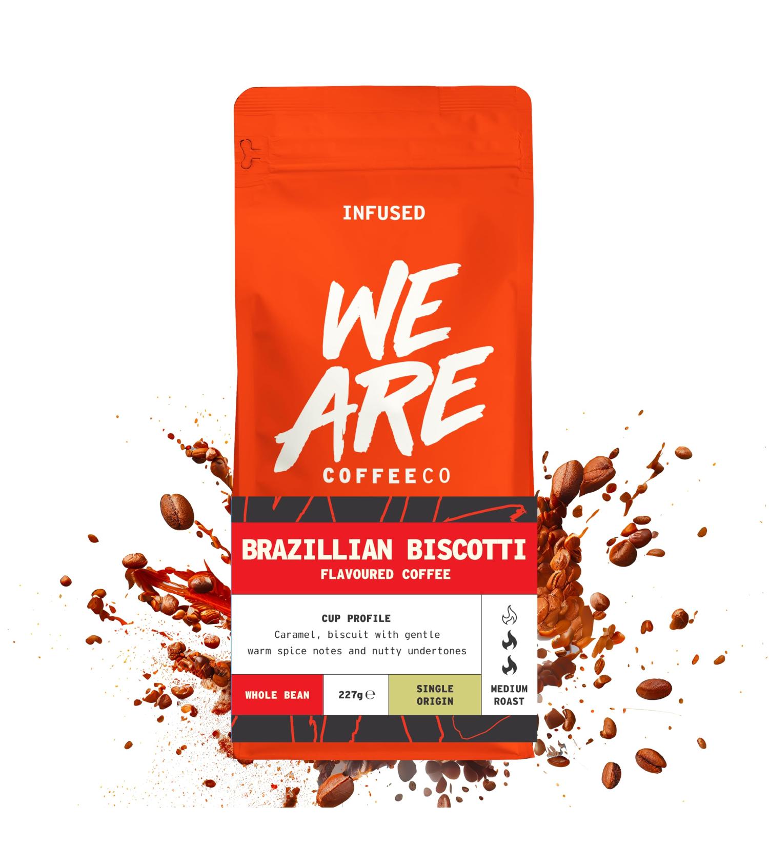 Coffee Beans 227g Bag Whole Bean Coffee Brazilian Biscotti Flavoured Coffee Beans Caramel Nuts & Spice Notes Arabica Medium Roast Fresh Coffee Single Origin (We Are Coffee Co) Biscotti 227 g (Pack of 1) - Buy Online on GoSupps.com