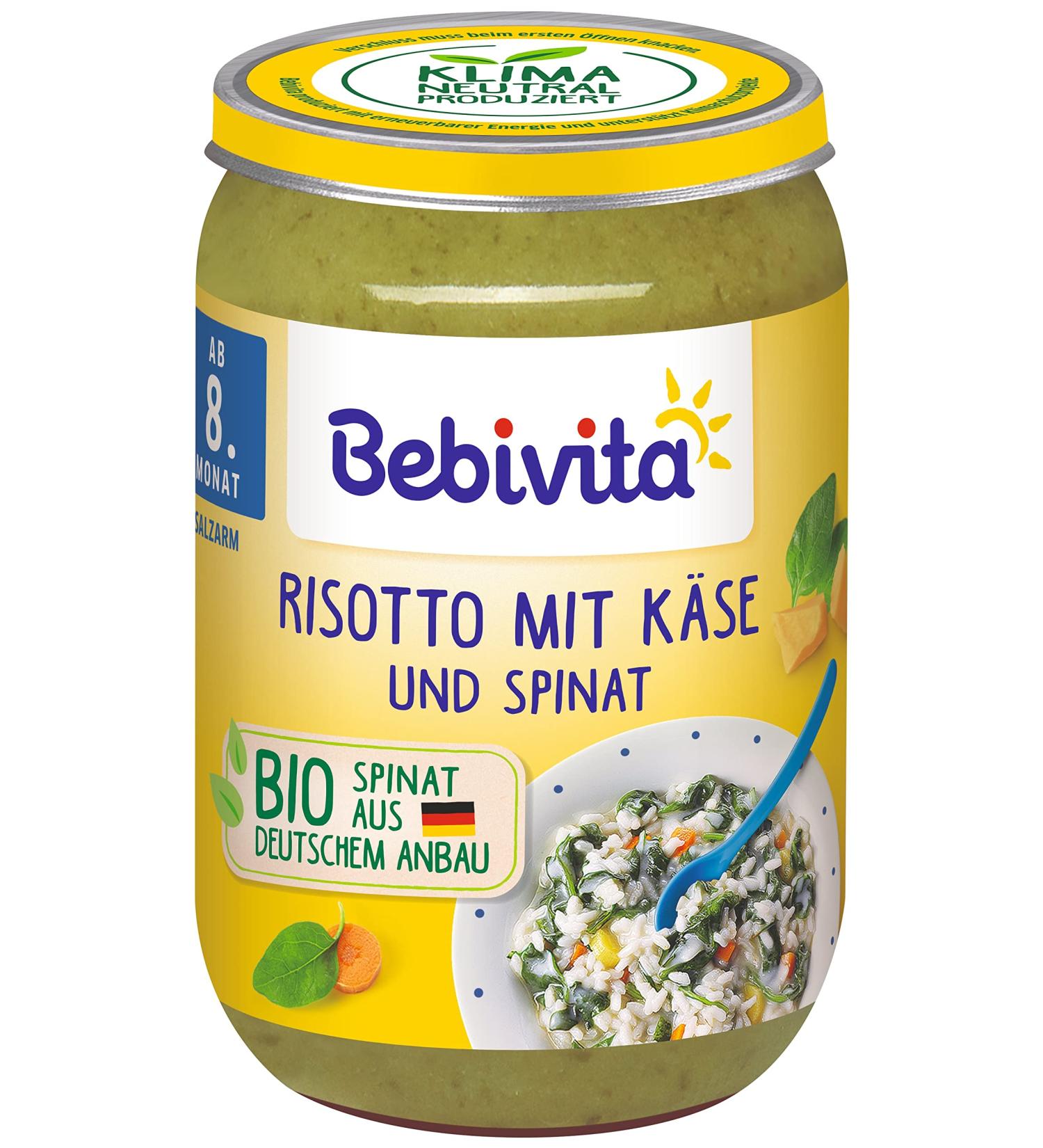 Bebivita menus from 8 months Risotto with cheese and spinach pack of 6 (6 x 220g) Risotto with cheese and spinach 220g