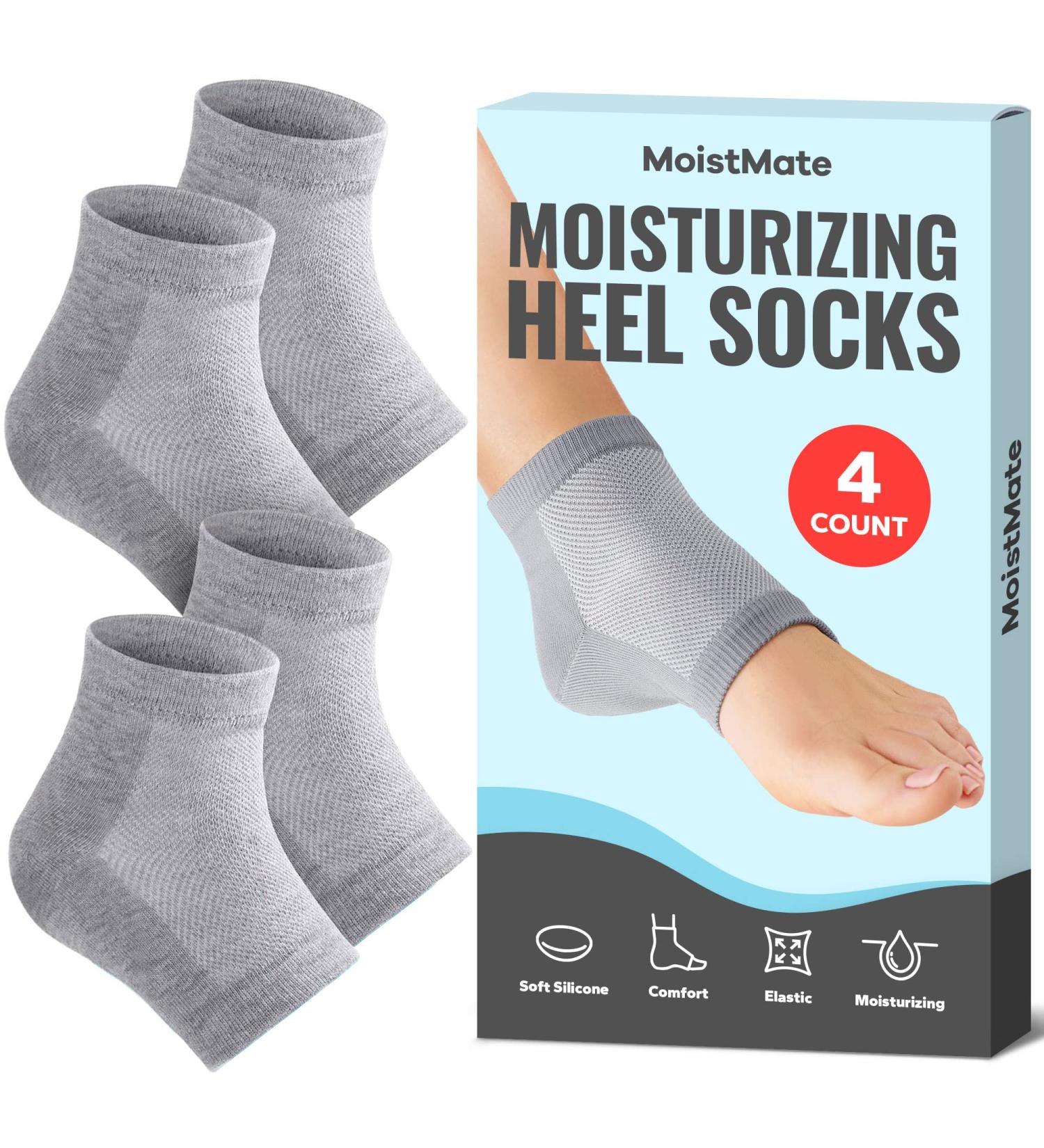 MoistMate Heel Socks for Dry Cracked Feet - Foot Care Repair and Moisturizing - Aloe Spa Socks for Men and Women (Grey, 2 Pairs) - Buy Online on GoSupps.com