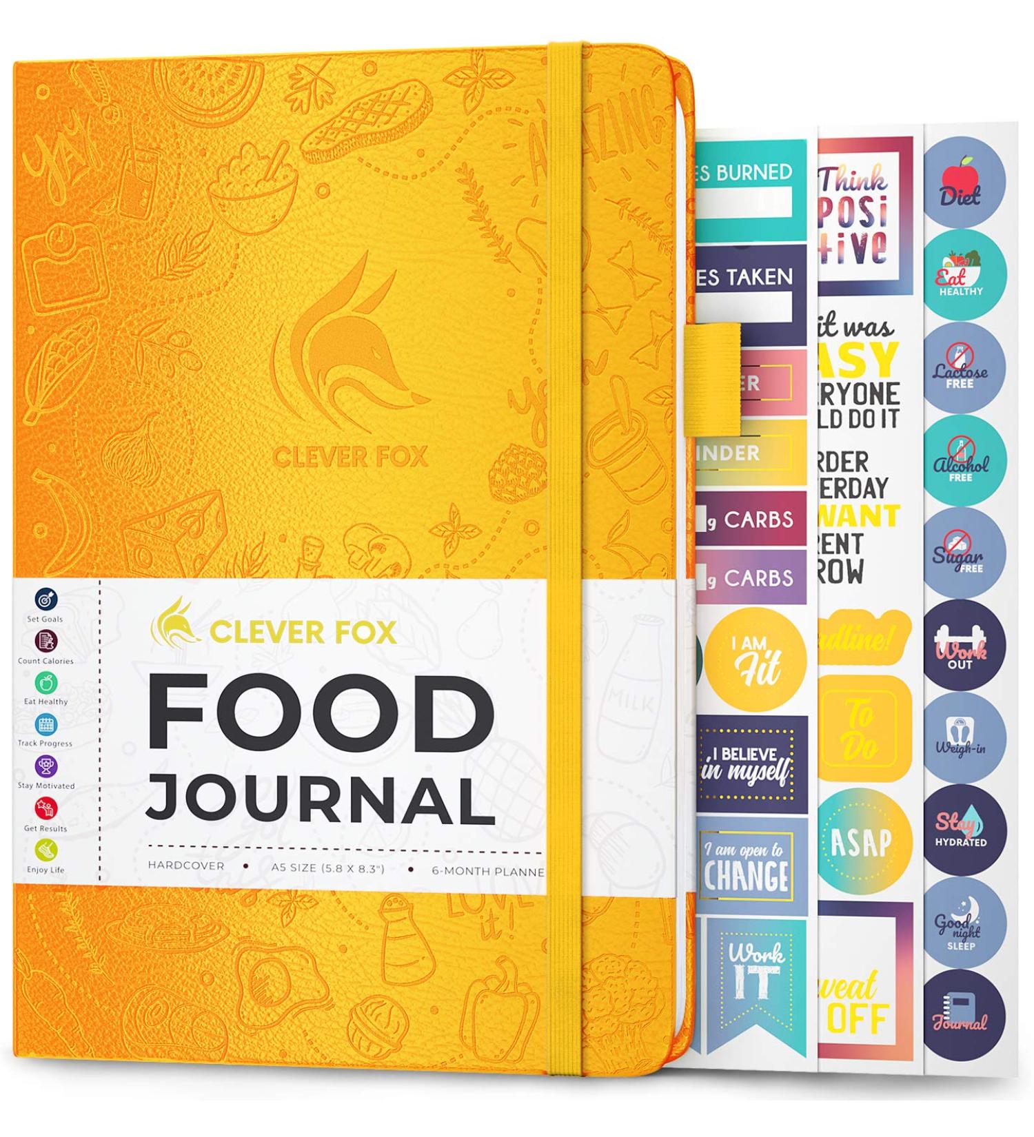 Clever Fox Food Journal - Daily Food Diary and Meal Planner for Weight Loss | Track Calorie Intake | Nutrient Tracking | Stick to Healthy Diet | Amber Yellow A5 Size - Buy Online on GoSupps.com