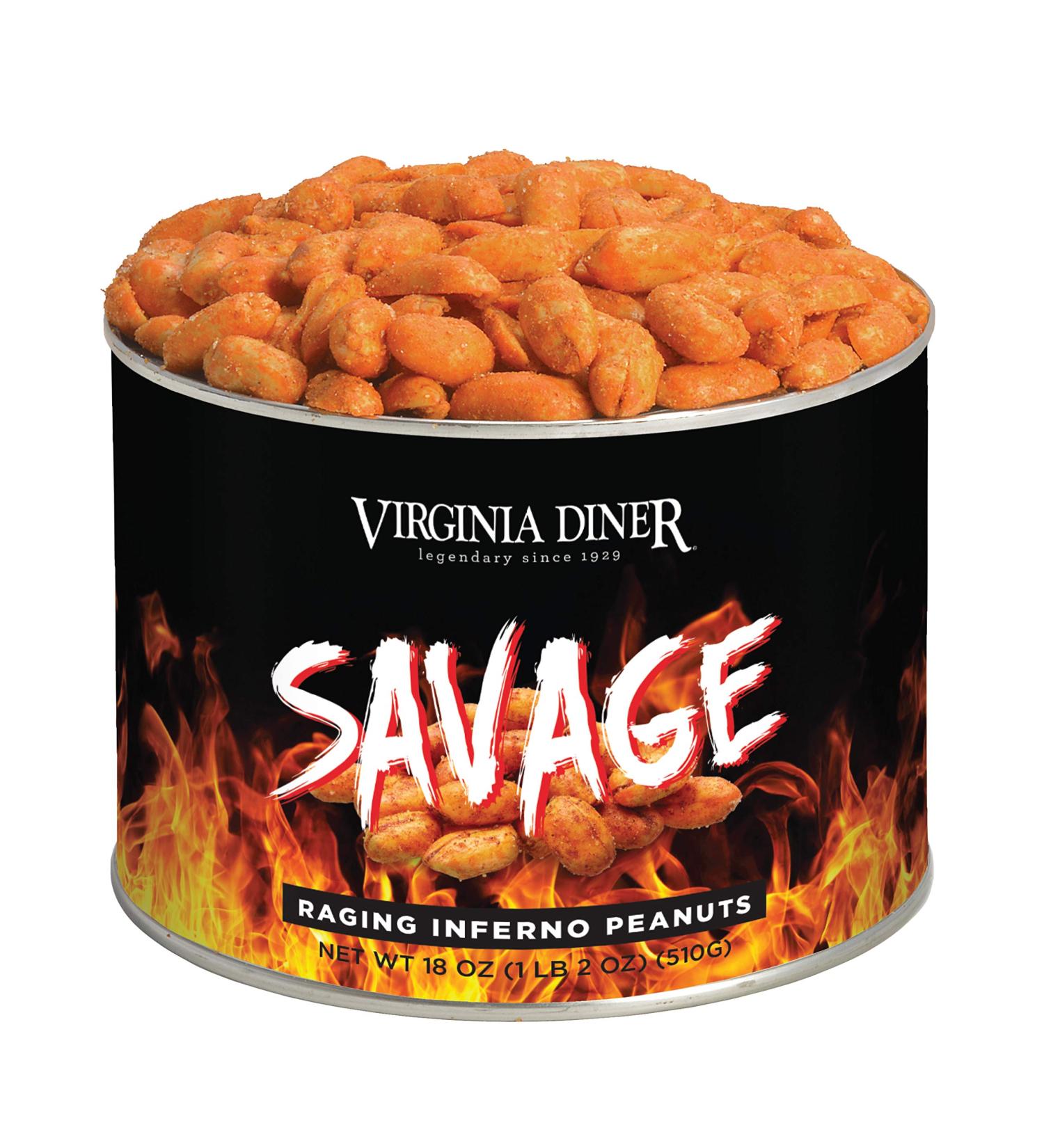Virginia Diner Gourmet Savage Raging Inferno Spicy Virginia Peanuts - 18oz Tin - Buy Online on GoSupps.com