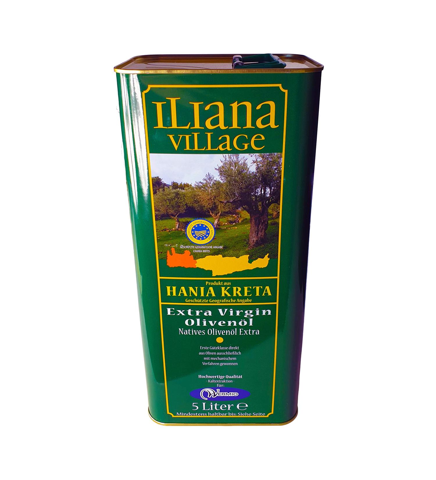 Iliana Village Cold-Pressed Olive Oil - 5L Canister | Extra Virgin Hand-Picked from Crete - Low Acidity First Press High Quality - Buy Online on GoSupps.com