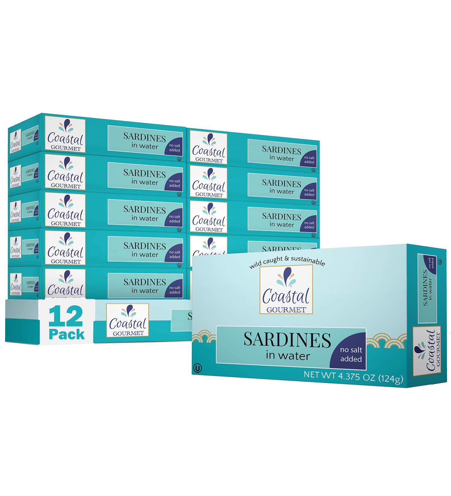 Coastal Gourmet Sardines in Water - No Salt Added 4.375 oz. (Pack of 12) - Buy Online on GoSupps.com