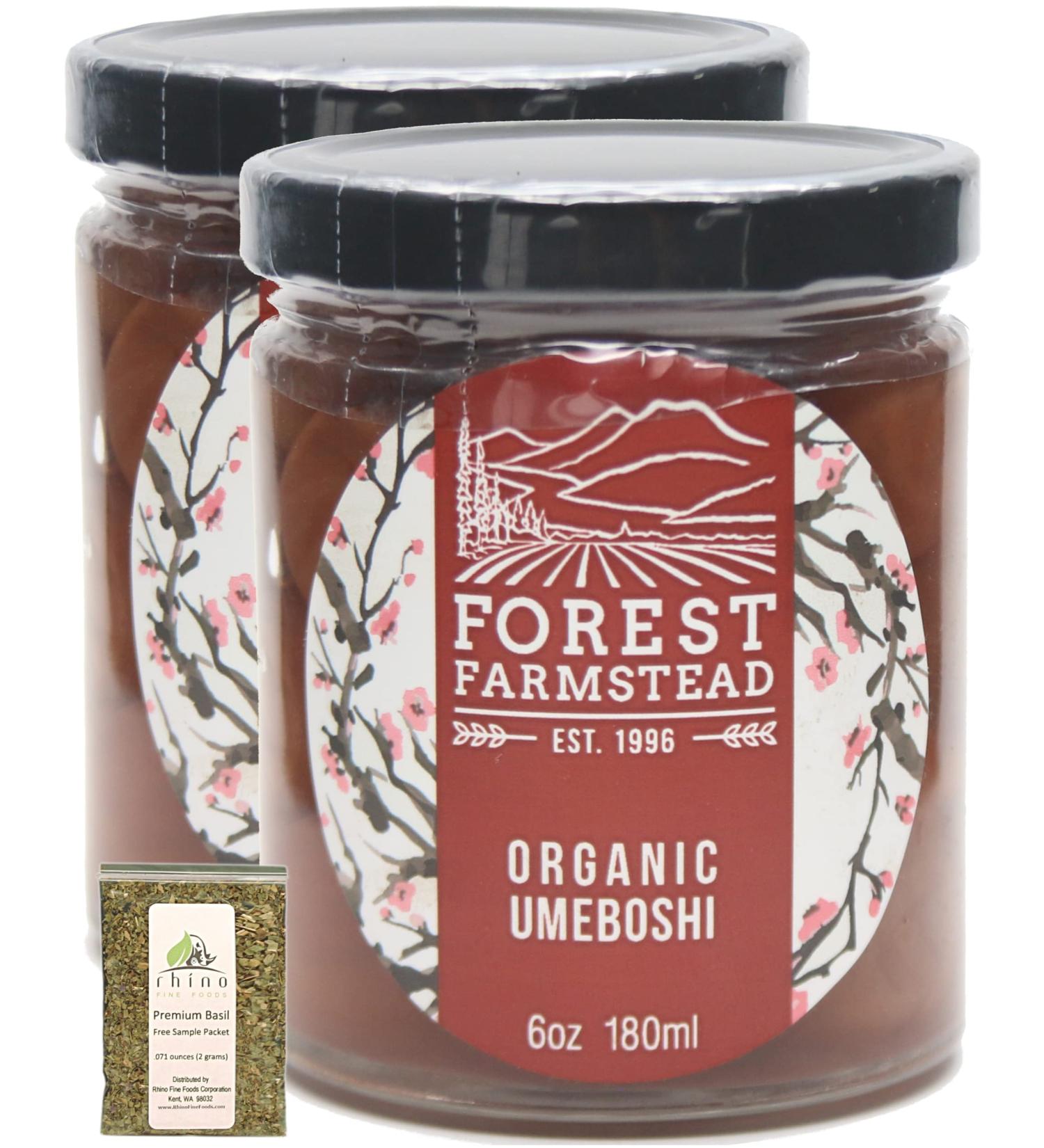 Organic Umeboshi Plums 6 oz (Pack of 2) | USDA Certified, Gluten Free, Pickled Plum | Includes Free Basil Leaves | Forest Farmstead - Buy Online on GoSupps.com