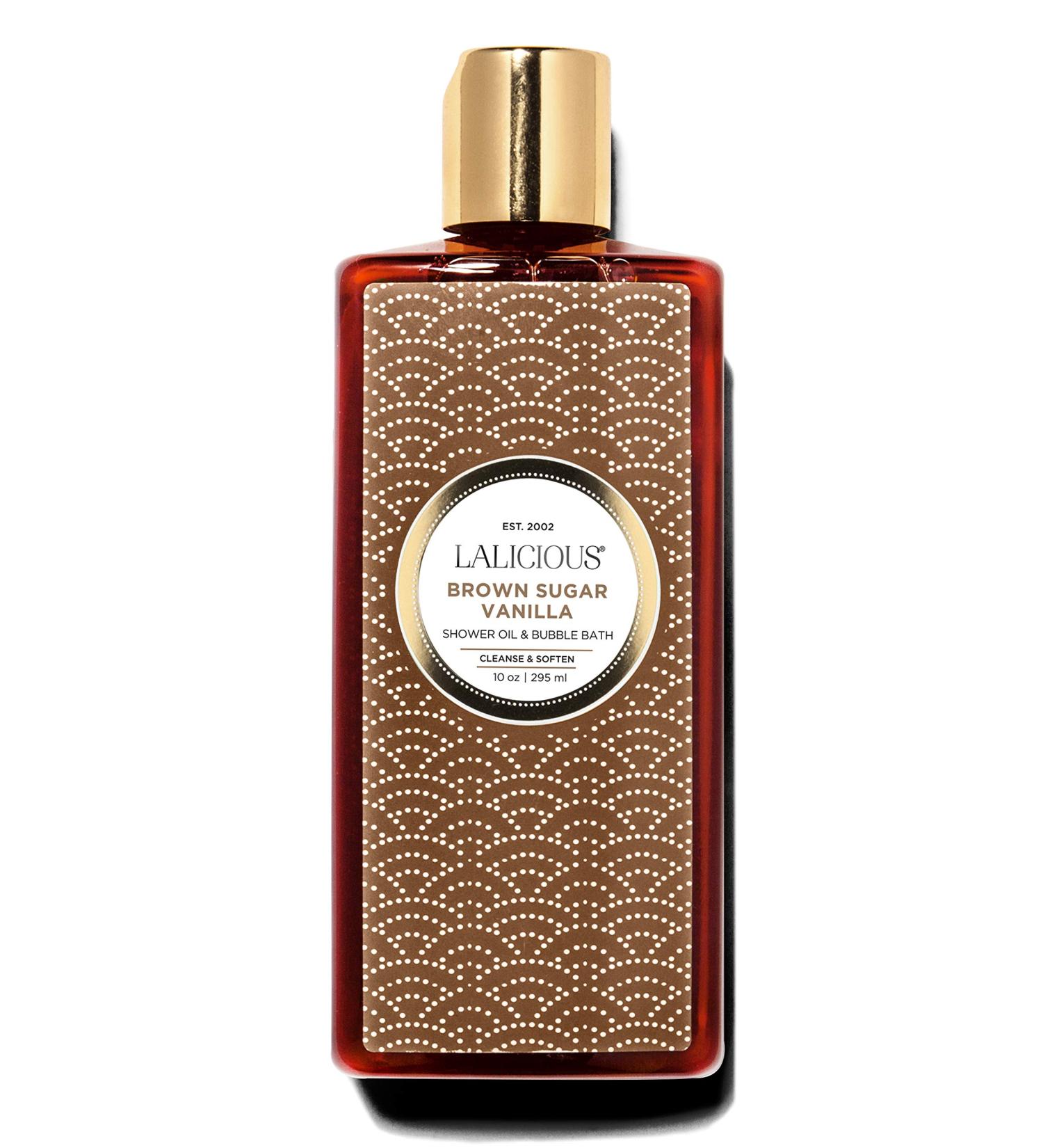 LaLicious Brown Sugar Vanilla Shower Oil & Bubble Bath - Shower Cleanser with Topical Probiotics & Grapeseed Oil No Parabens (10oz) - Buy Online on GoSupps.com