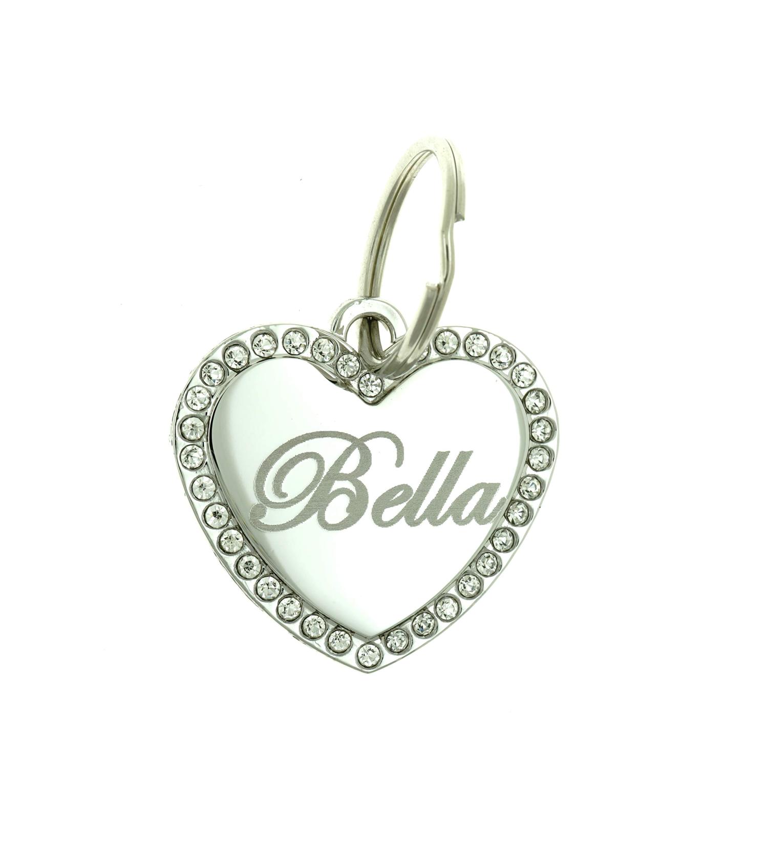 Custom Engraved Stainless Steel Heart Pet ID Tag with Rhinestones - Personalized Cat Dog Jewelry - Buy Online on GoSupps.com