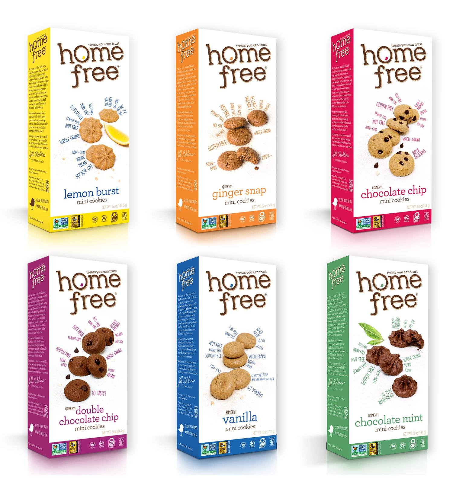 Homefree Treats Vegan Cookies Variety Pack - Allergy Safe School Snacks - Peanut, Gluten, Egg, Dairy Free - Yummy Crunchy Cookie Assortment - Kosher Pareve (6 Count) - Buy Online on GoSupps.com