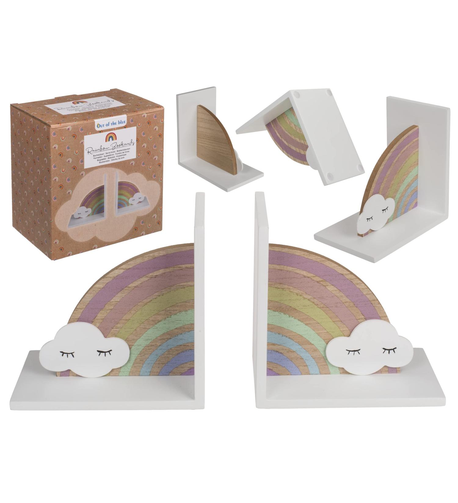 Out of the Blue Wooden Bookends - Rainbow & Cloud Design | 15.5x15.5x10 cm | Set of 2 in Gift Packaging | Perfect for Kids' Rooms & Home Decor - Buy Online on GoSupps.com