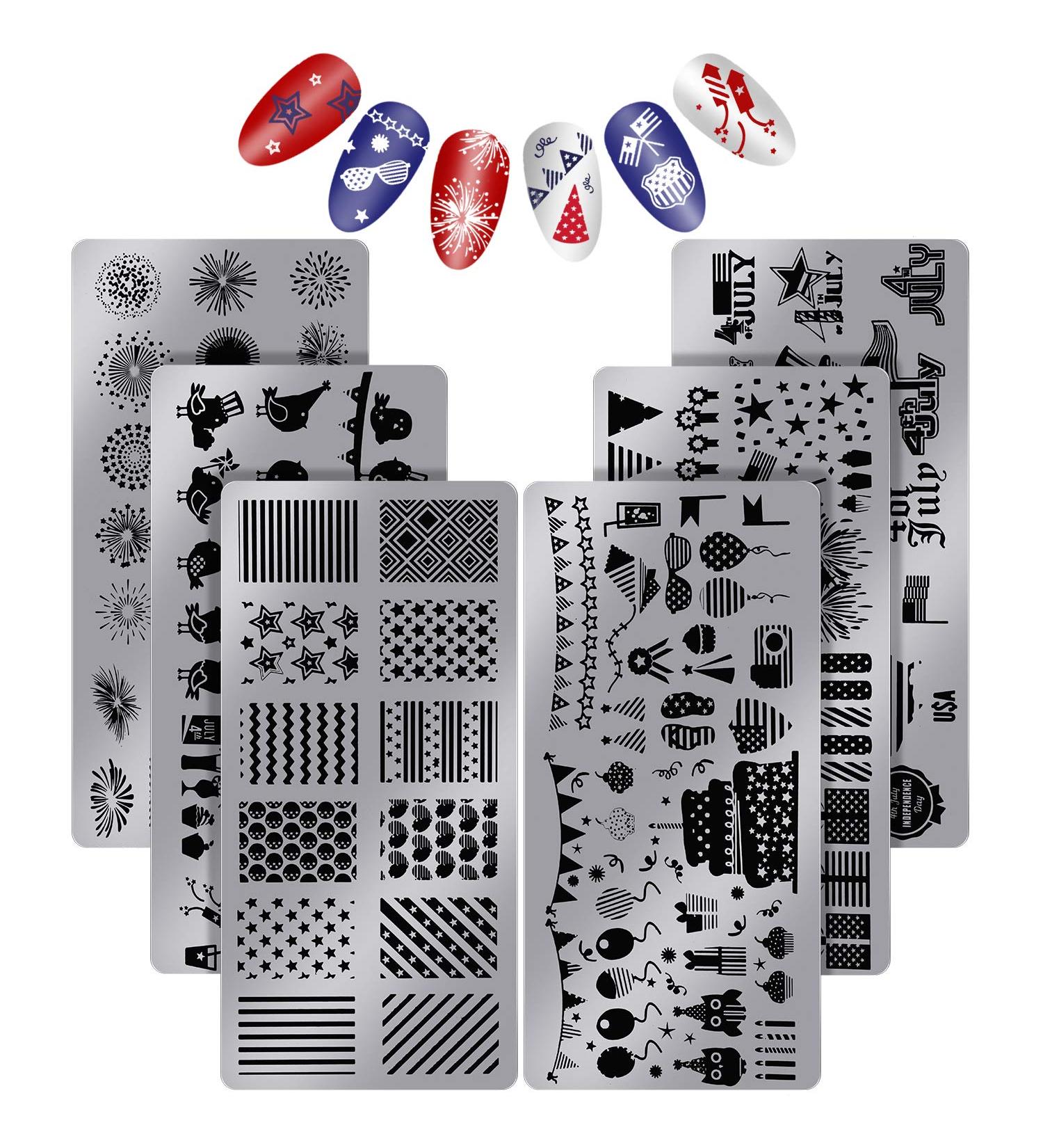 Patriotic Nail Stamping Plates - 6 Piece Independence Day Theme Templates for Manicure Decoration - Buy Online on GoSupps.com