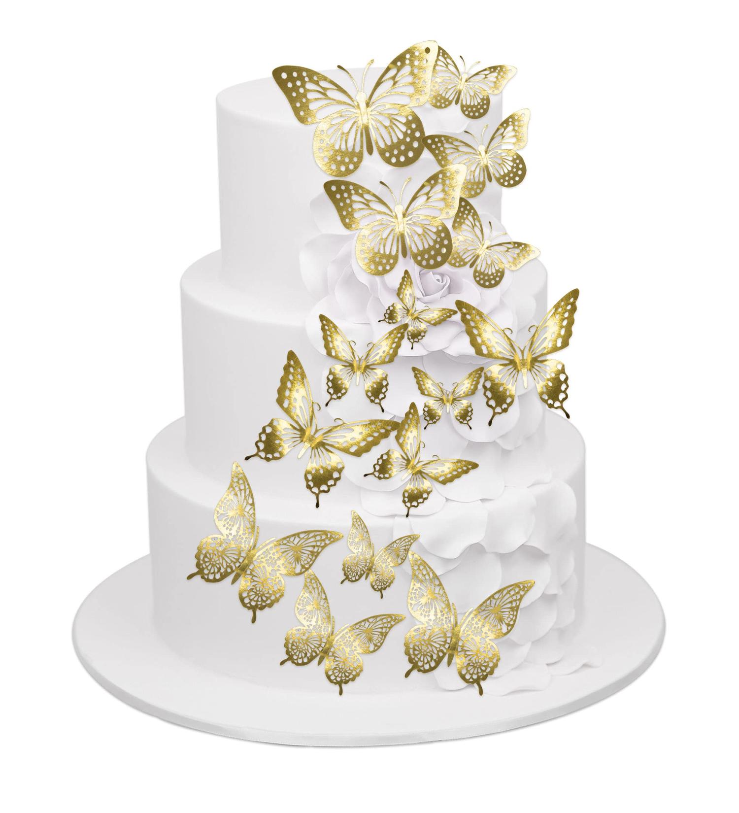 Gyufise 36 Pack Gold Glitter 3D Butterfly Cupcake Toppers for Birthday Wedding Party | Hollow Butterfly Cake Decorations & Wall Stickers - Buy Online on GoSupps.com