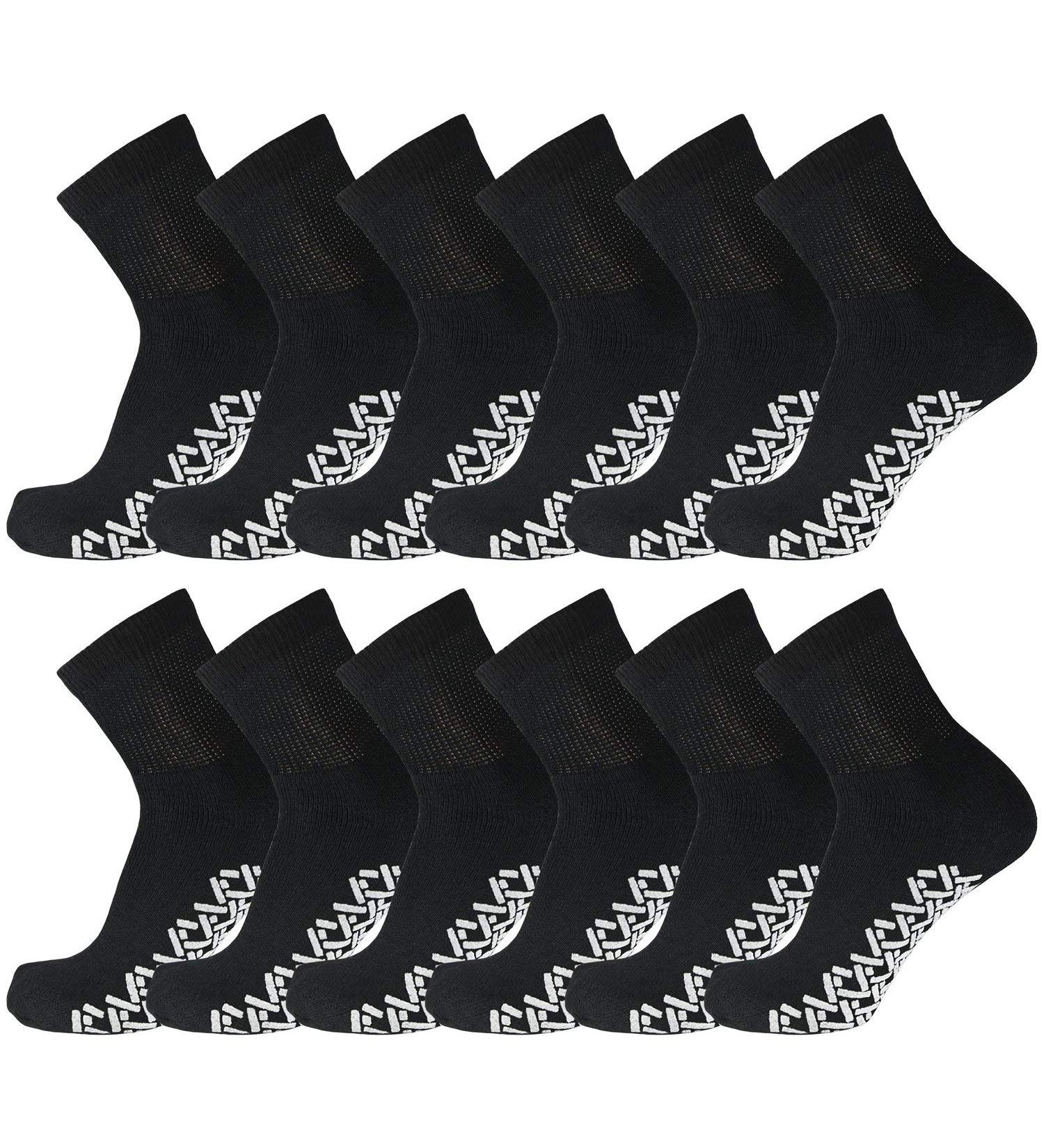 Men's Non-Skid Diabetic Cotton Quarter Socks - 24 pairs, Black, Size 10-13 - Buy Online on GoSupps.com