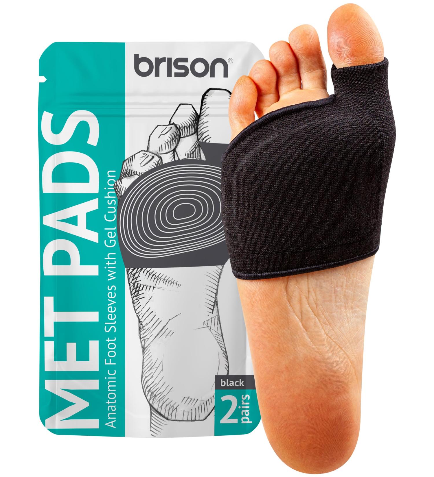Brison Metatarsal Pads for Pain Relief - Gel Ball of Foot Cushion Sleeves for Men & Women - 2 Pairs Large (Men 10-12 Women 11.5-13.5) - Soft Fabric Support Socks - Black - Buy Online on GoSupps.com