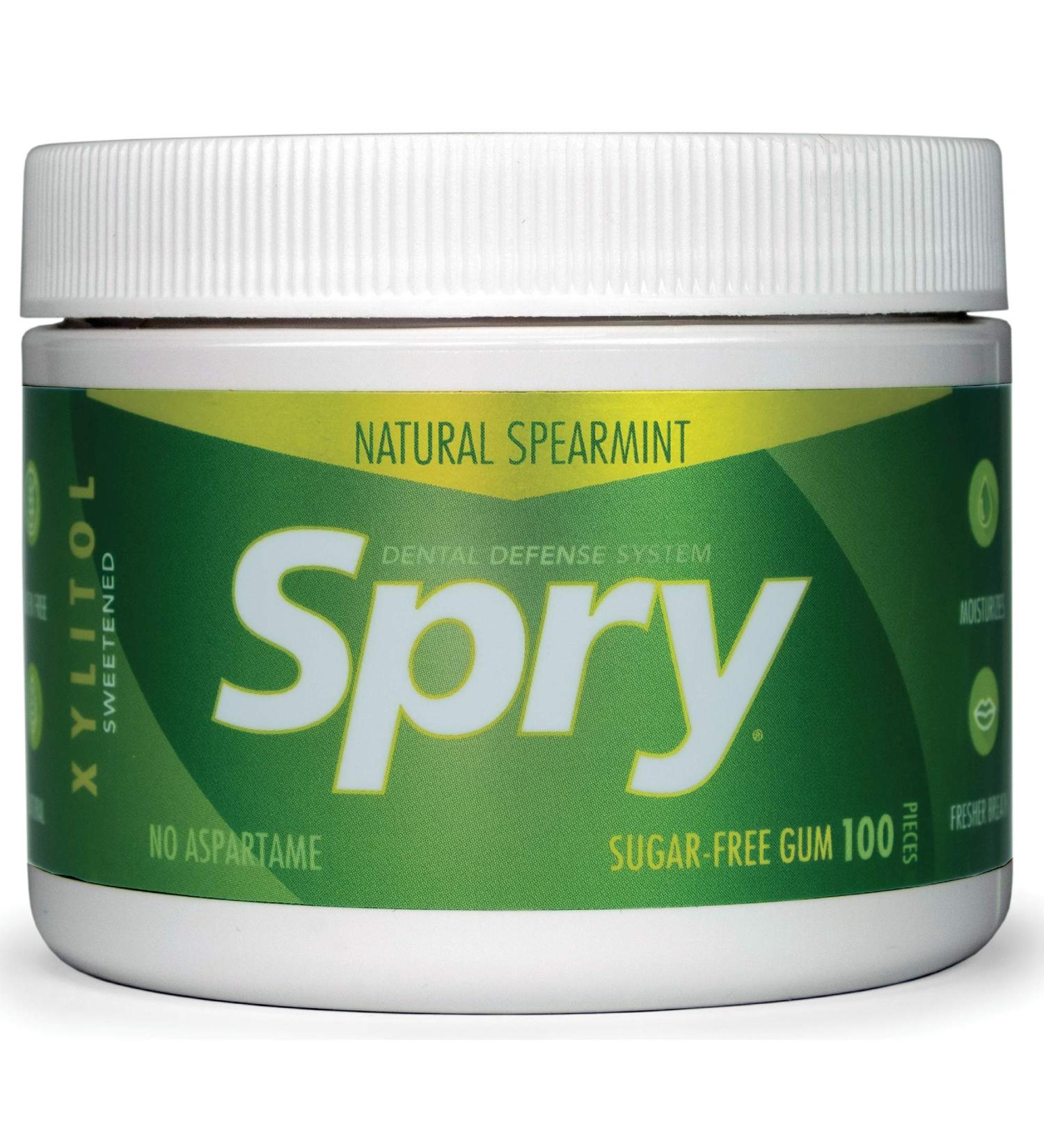 Spry Xylitol Gum Spearmint 100 Pieces - Sugar-Free Chewing Gum - 100 Count Pack - Buy Online on GoSupps.com