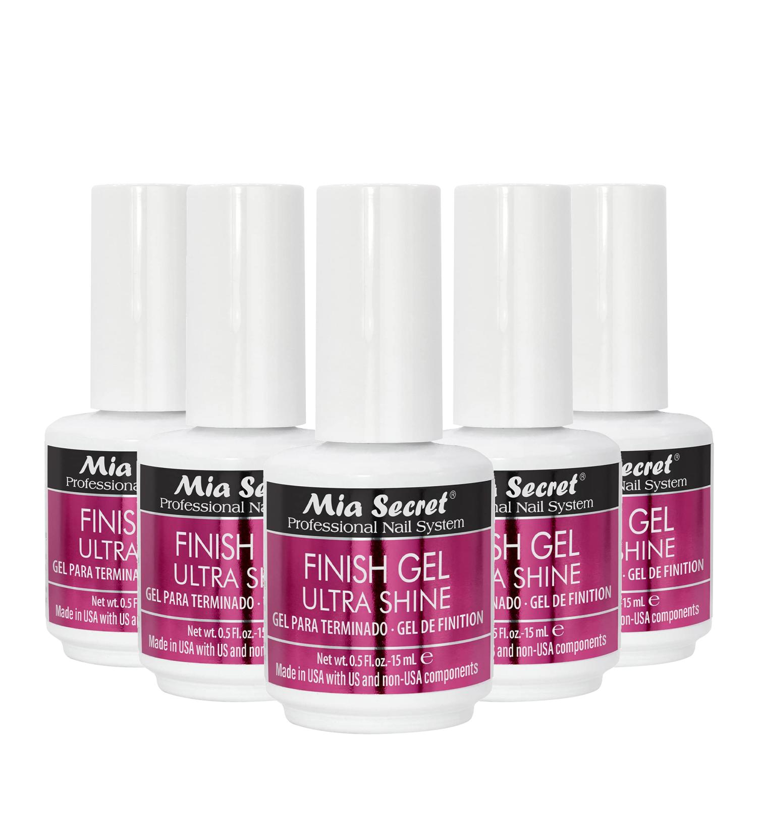 Mia Secret Finish Gel Top Coat for Gel or Acrylic Nails - 5-Piece Pack, No Wipe Clear High Gloss Nail Polish for Artificial Nails - 0.5 Fl Oz - Buy Online on GoSupps.com
