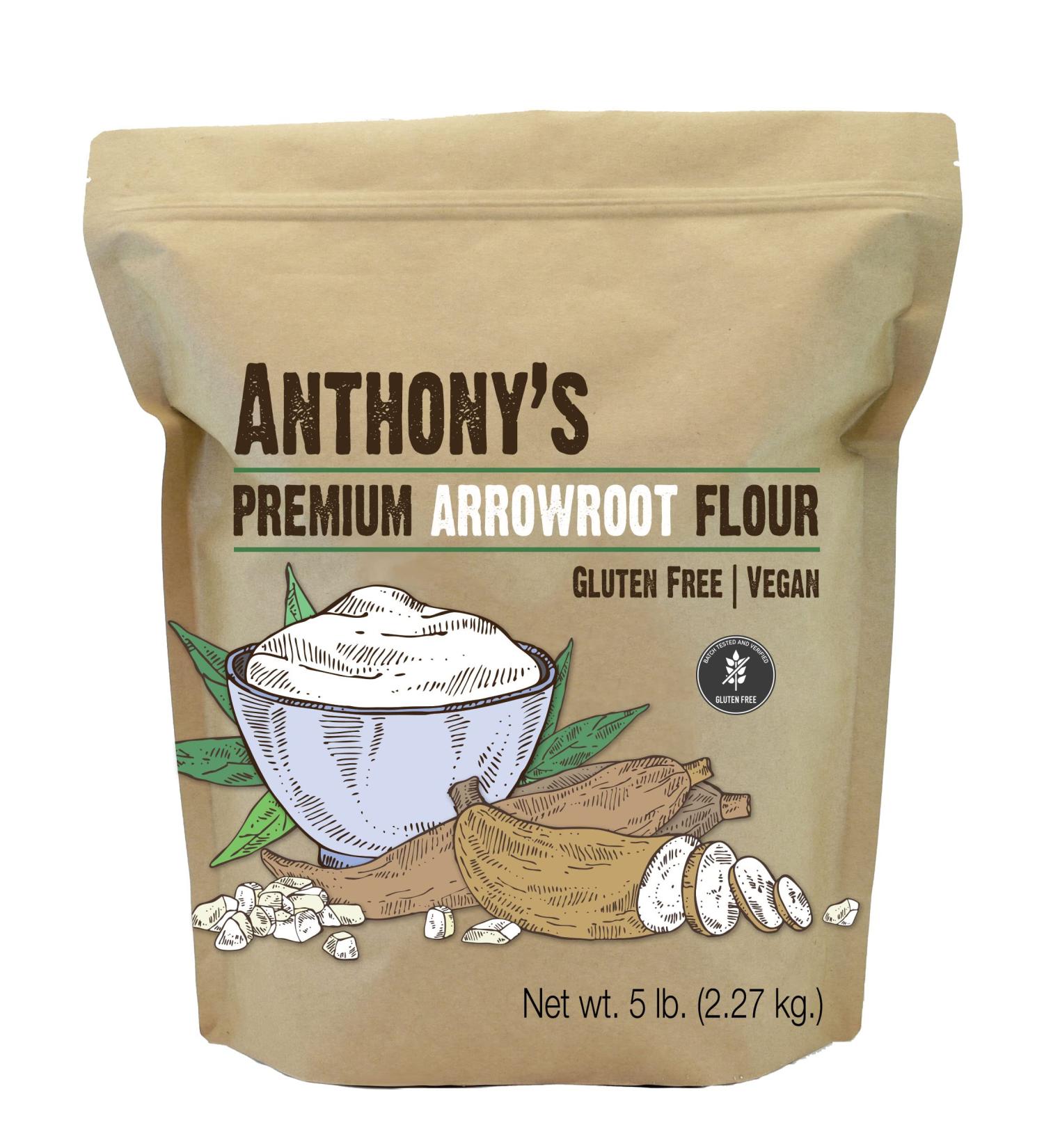 Anthony's Arrowroot Flour 5 lb - Gluten Free, Non-GMO, Batch Tested - 5 Pound Pack - Buy Online on GoSupps.com
