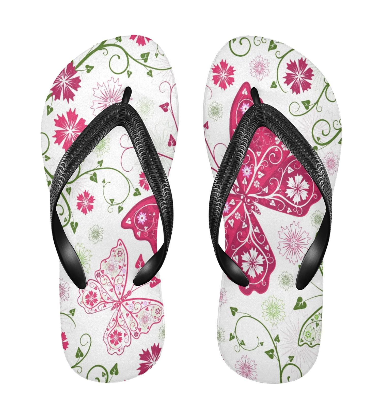 Shop Mnsruu Floral & Butterfly Motif Flip-Flops | XXL Sizes for Home Hotel Spa & Travel | Comfortable Unisex Footwear - Buy Online on GoSupps.com