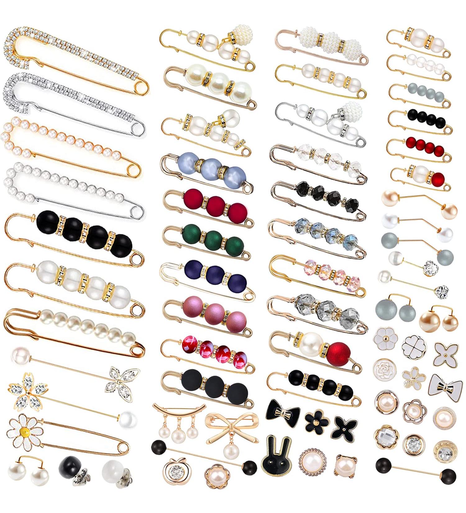 70 Pcs Double Faux Pearl Brooch Pins Set for Women - Fashion Cover Up Buttons and Dress Decoration Accessories - Buy Online on GoSupps.com