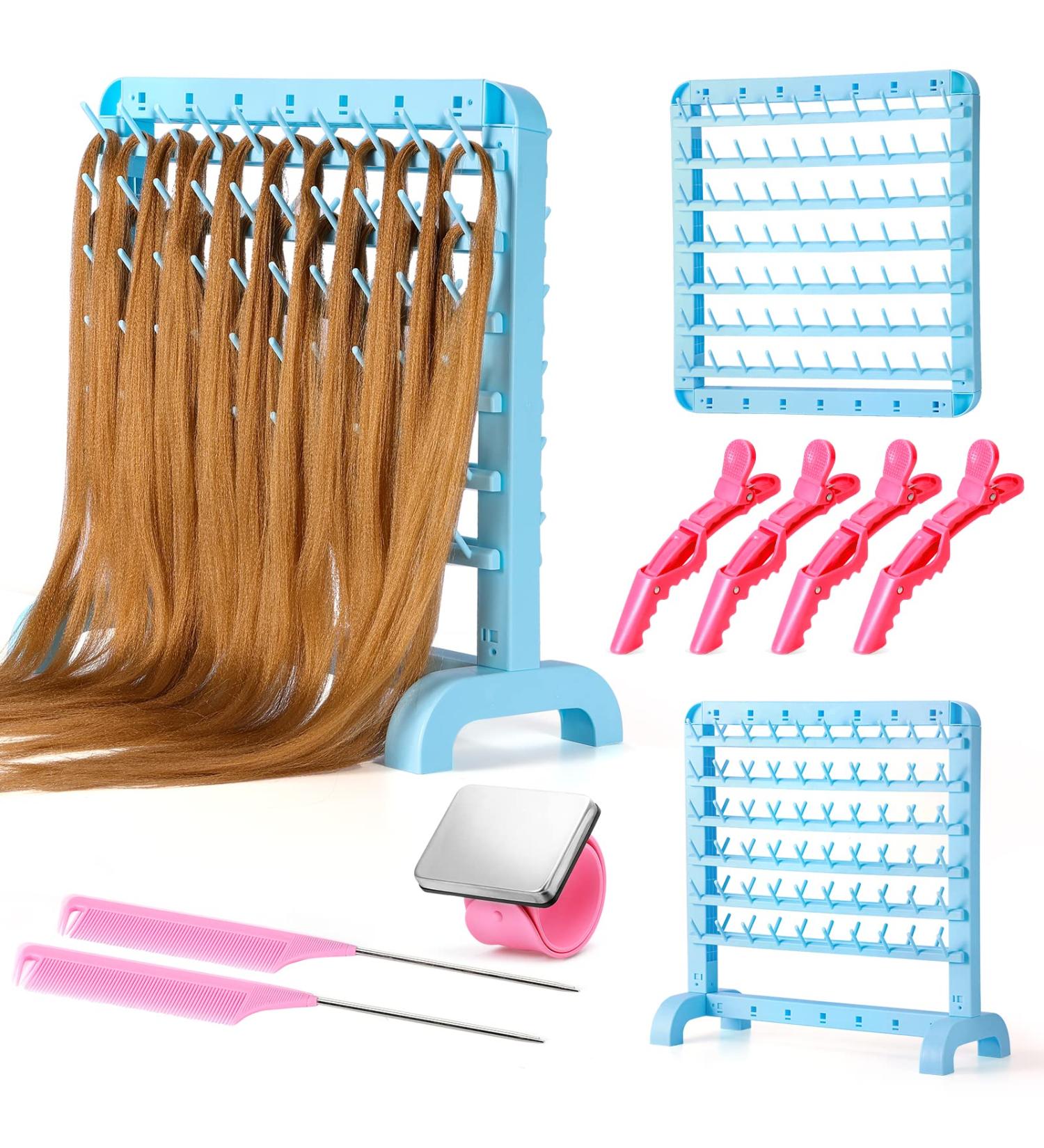 Yumkfoi Portable Braiding Hair Rack 120 Pegs - 2-in-1 Standing Hair Holder for Stylists | Double Sided Hair Separator Stand | Hair Extension Holder & Supplies - Blue Plastic - Buy Online on GoSupps.com