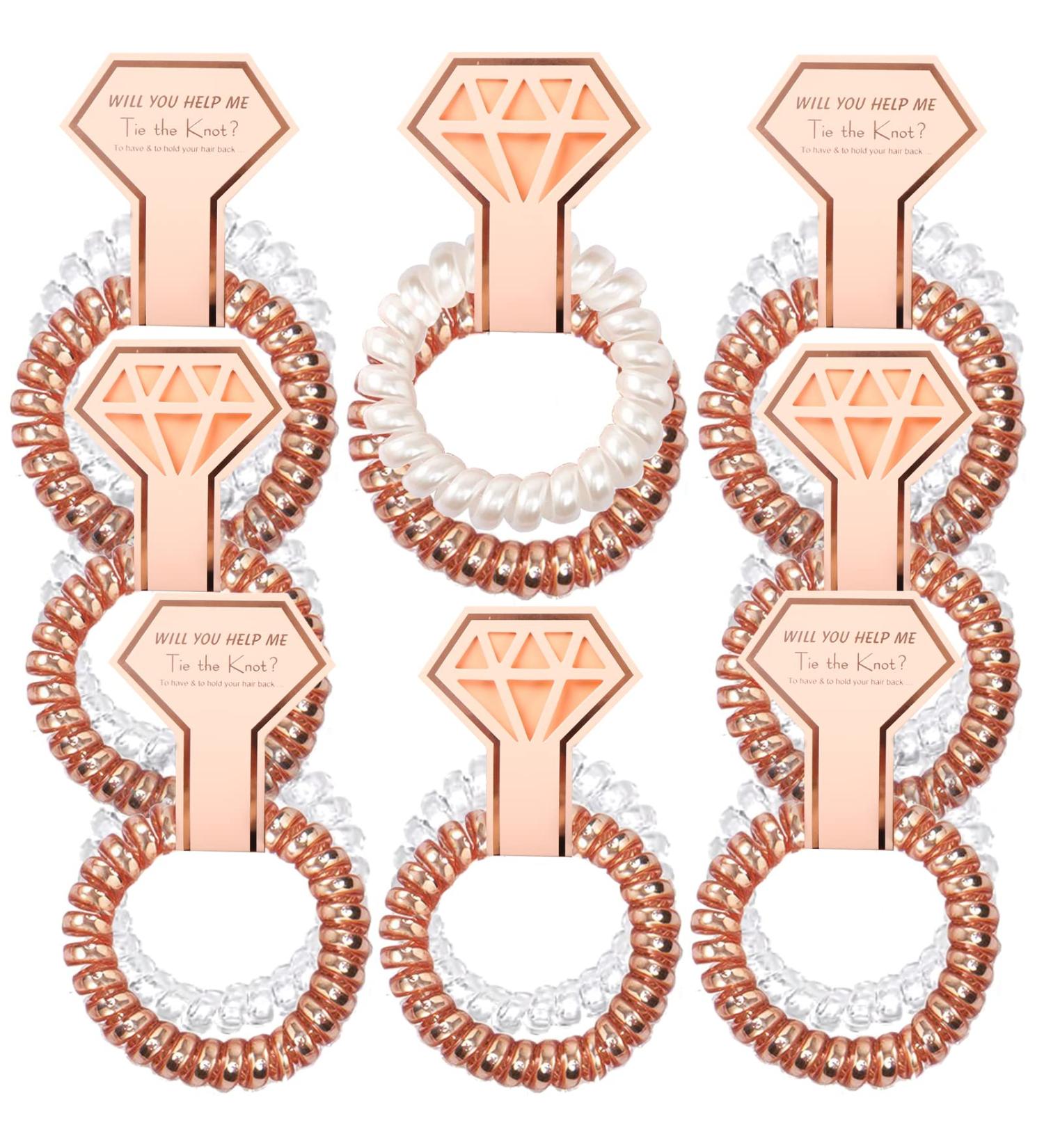CUTERUI Bridesmaid Gifts- 8 Pack Rose Gold & White Coil Hair Ties for Bachelorette Party & Bride Tribe Favors - Buy Online on GoSupps.com