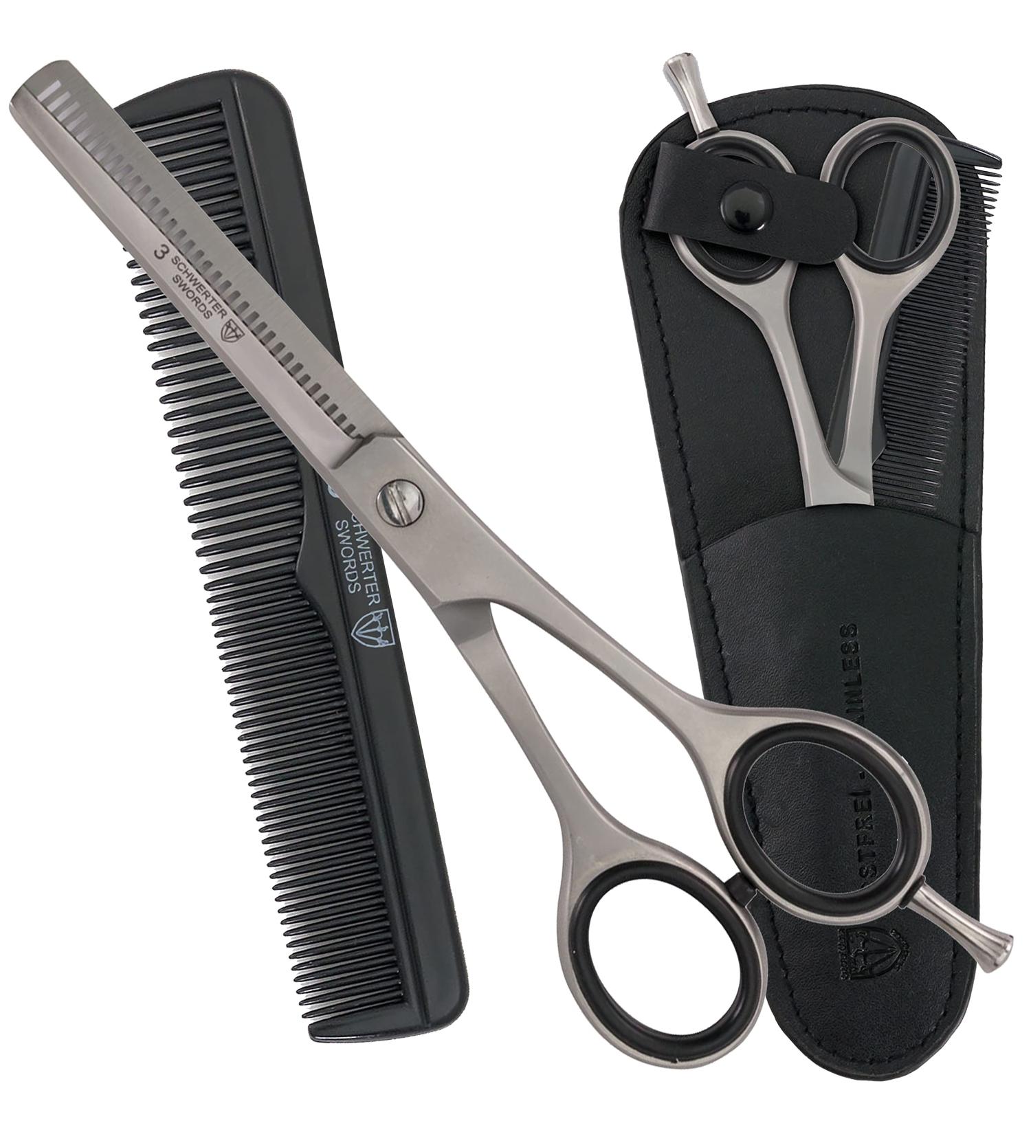 THREE SWORDS Professional Thinning Scissors Set - Stainless Steel Hair Scissors with Case & Comb - Ideal for Stylists & Barbers - Buy Online on GoSupps.com