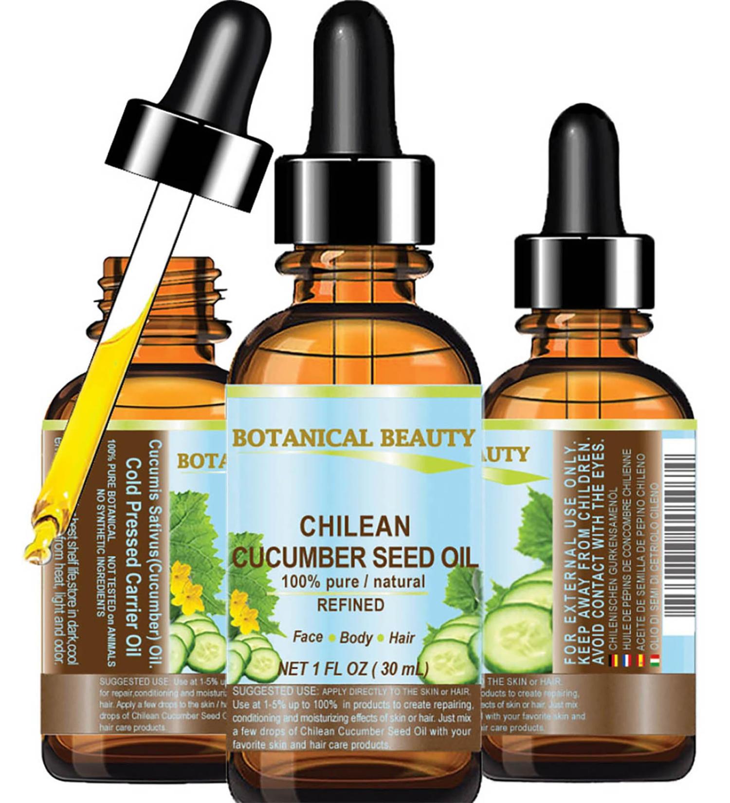 Botanical Beauty CUCUMBER SEED OIL (NOT ESSENTIAL OIL) 100% Pure Natural Refined Cold Pressed Carrier Oil 1 Fl oz - 30 ml for Face Skin Body Hair Nails - Buy Online on GoSupps.com